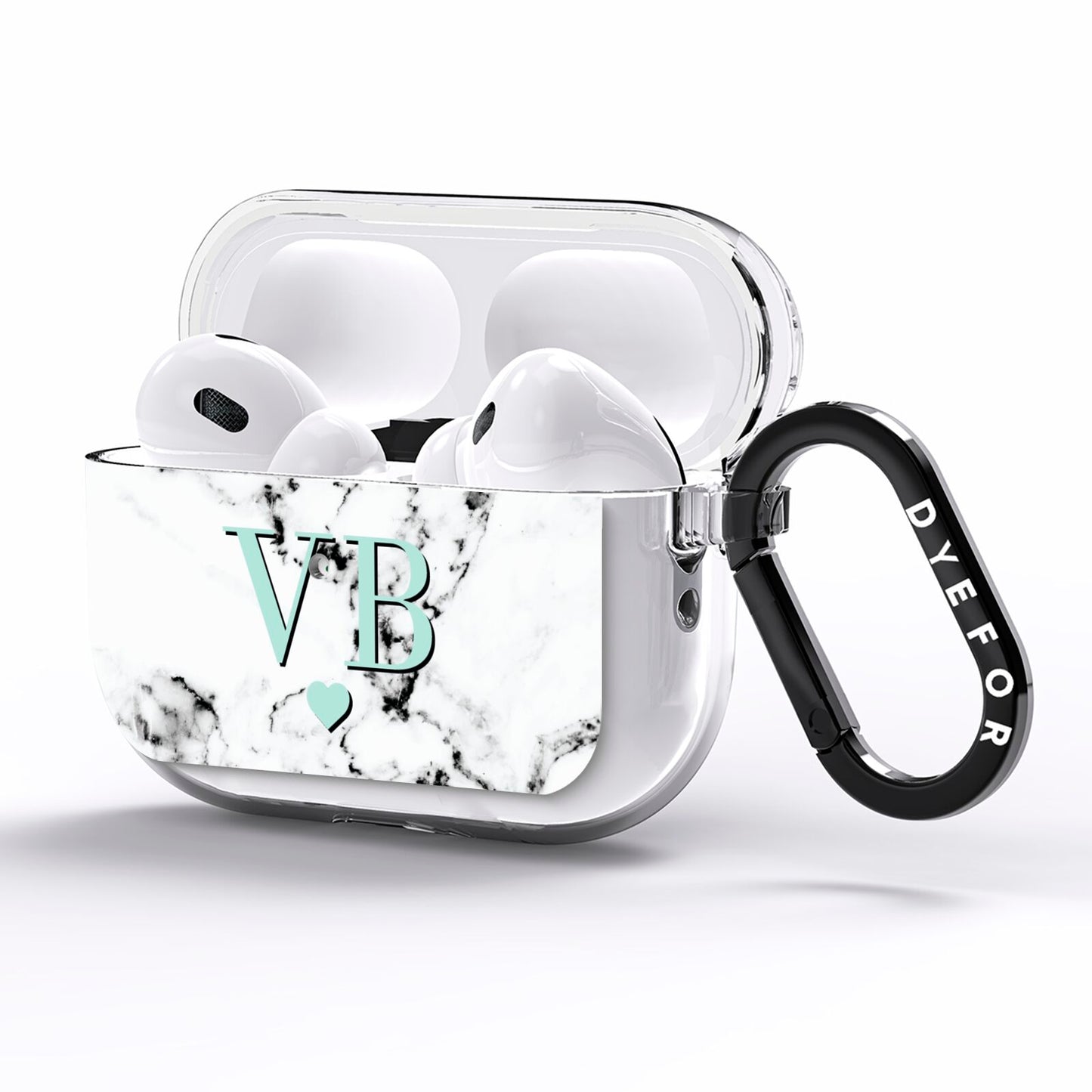 Personalised Mint Initialled Marble Heart AirPods Pro Clear Case Side Image