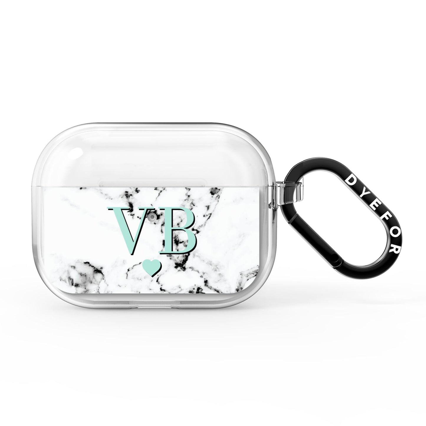 Personalised Mint Initialled Marble Heart AirPods Pro Clear Case