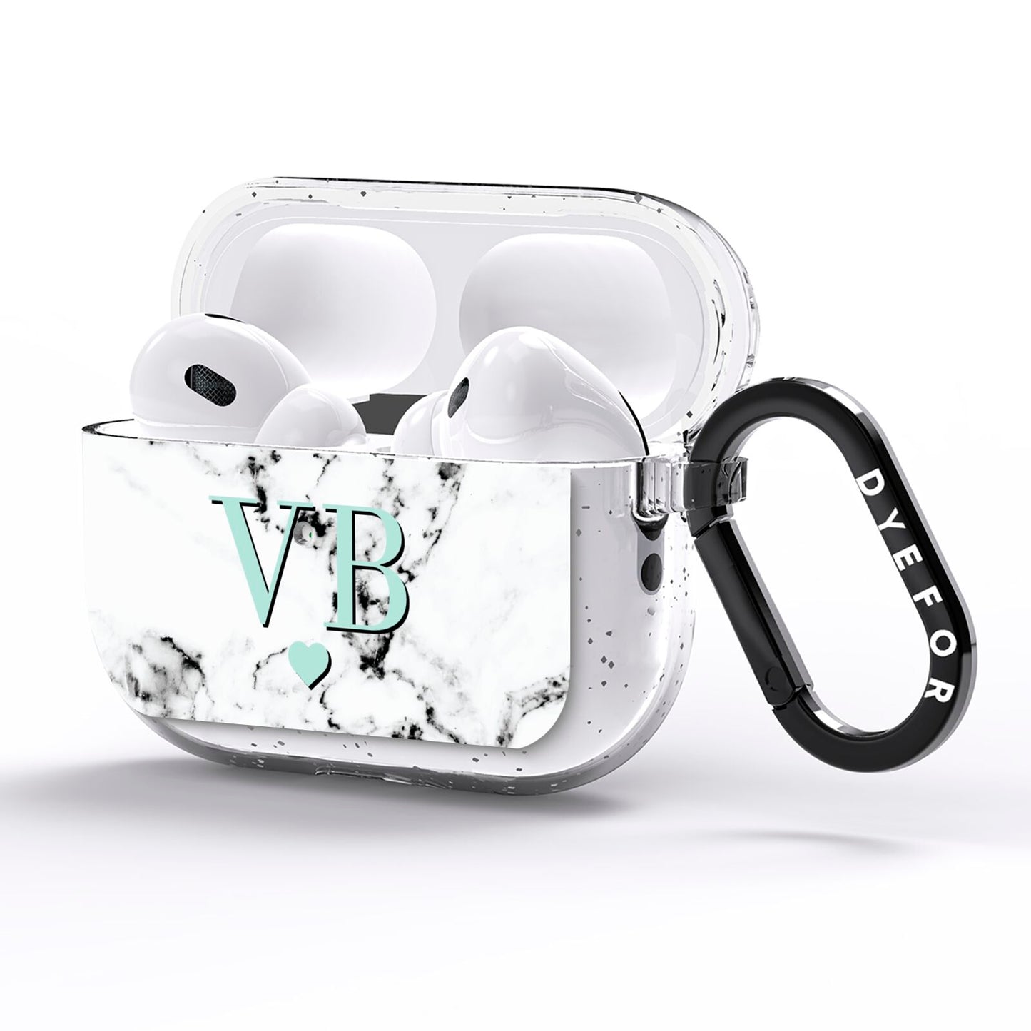 Personalised Mint Initialled Marble Heart AirPods Pro Glitter Case Side Image