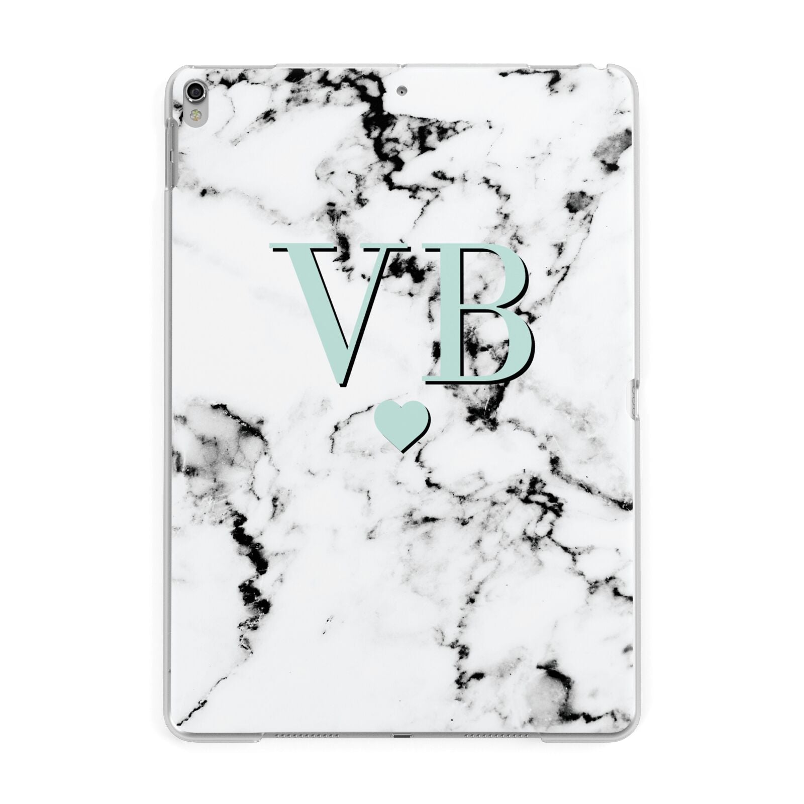 Personalised Mint Initialled Marble Heart Apple iPad Silver Case