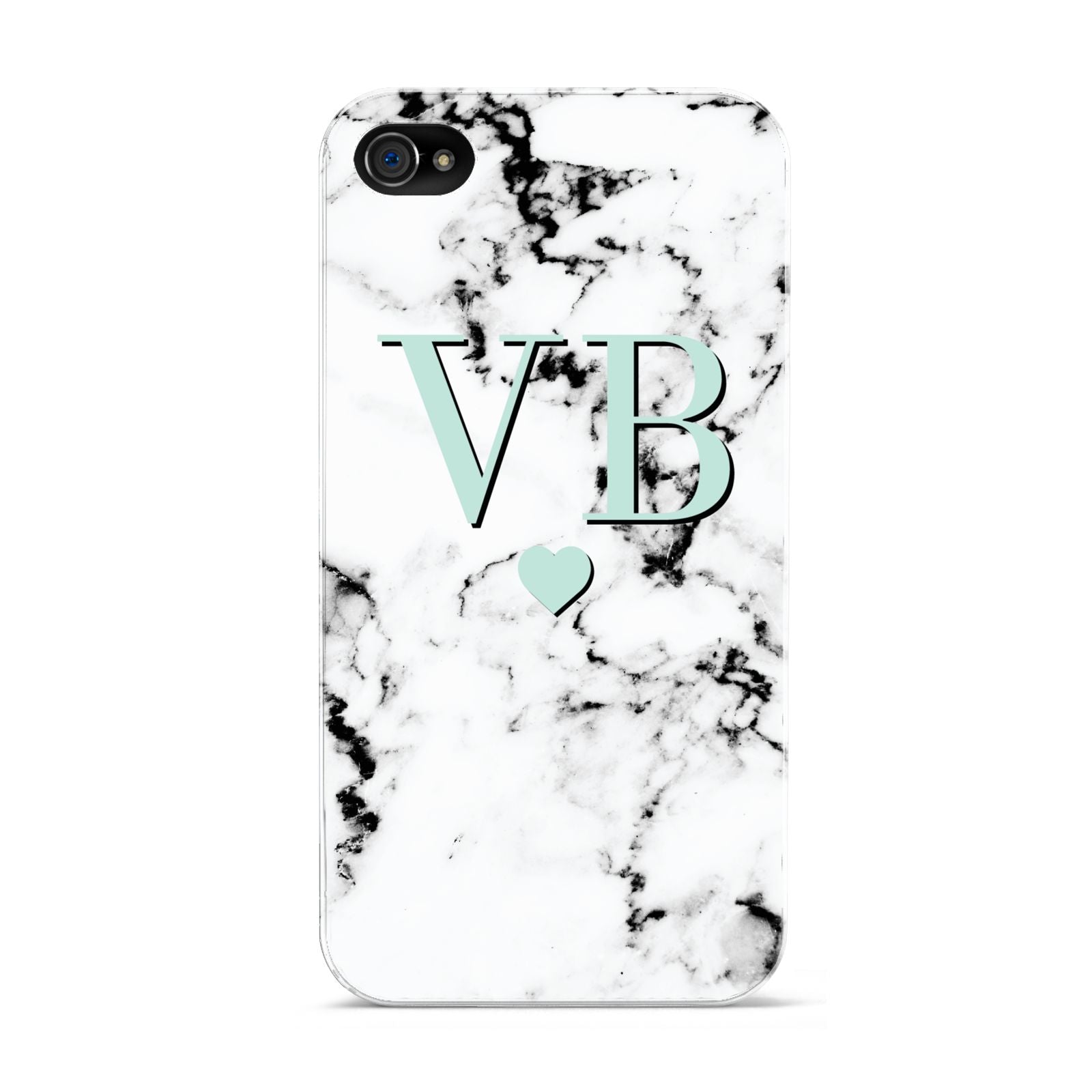 Personalised Mint Initialled Marble Heart Apple iPhone 4s Case