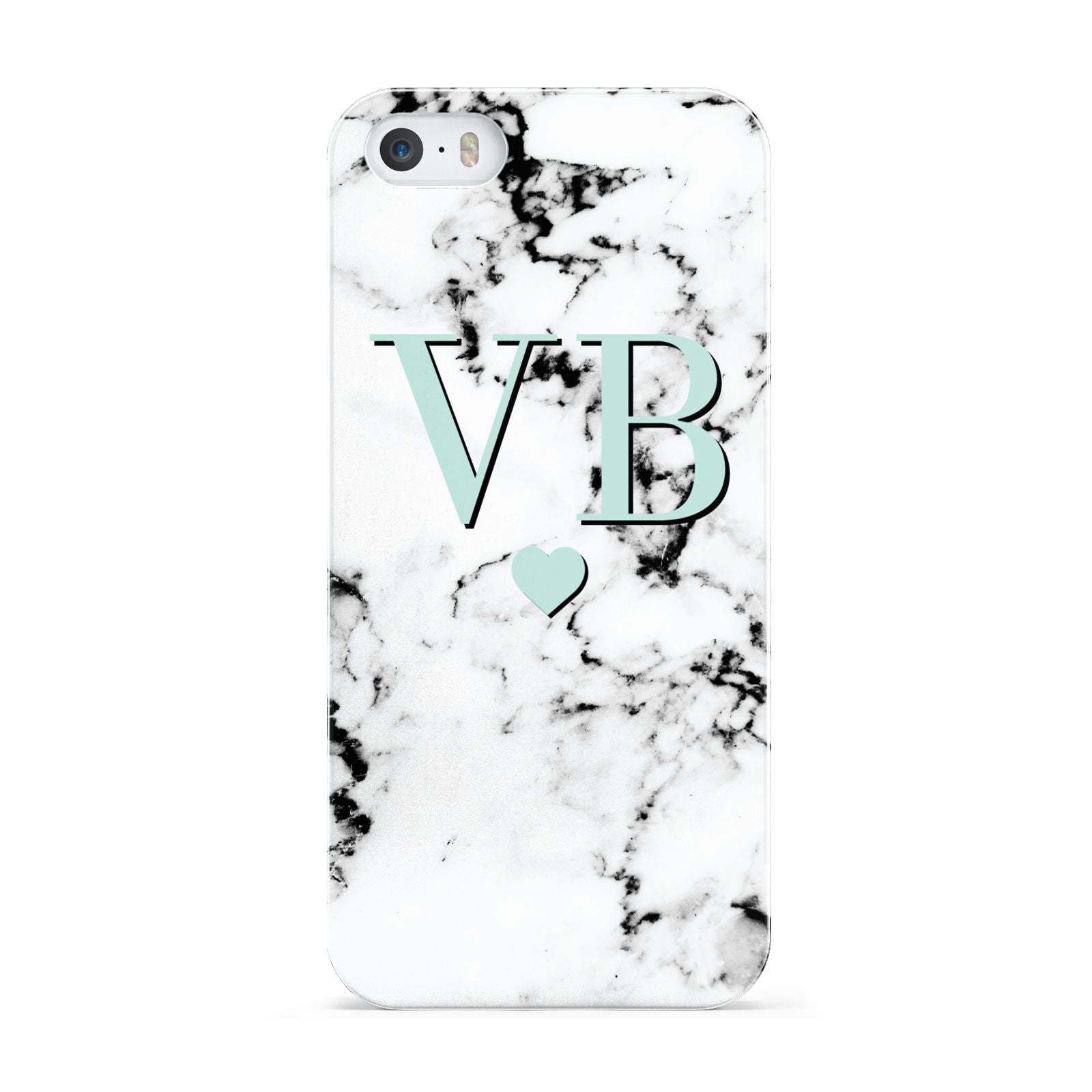 Personalised Mint Initialled Marble Heart Apple iPhone 5 Case