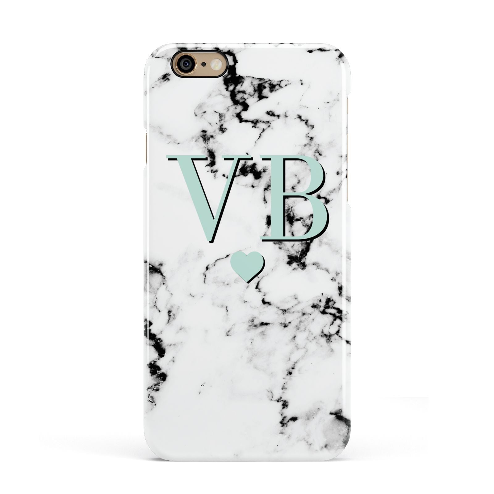 Personalised Mint Initialled Marble Heart Apple iPhone 6 3D Snap Case