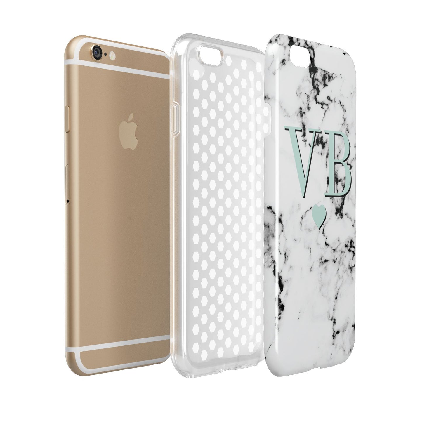 Personalised Mint Initialled Marble Heart Apple iPhone 6 3D Tough Case Expanded view