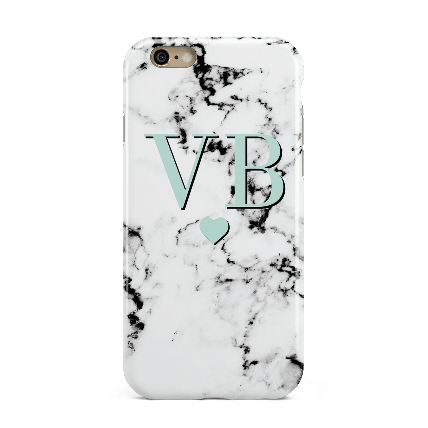 Personalised Mint Initialled Marble Heart Apple iPhone 6 3D Tough Case