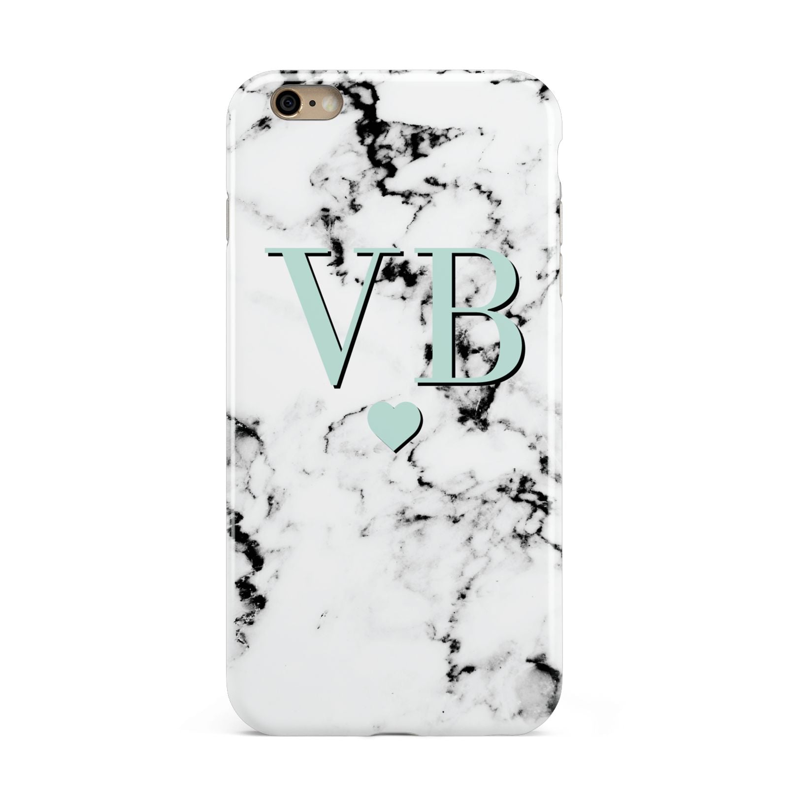 Personalised Mint Initialled Marble Heart Apple iPhone 6 Plus 3D Tough Case