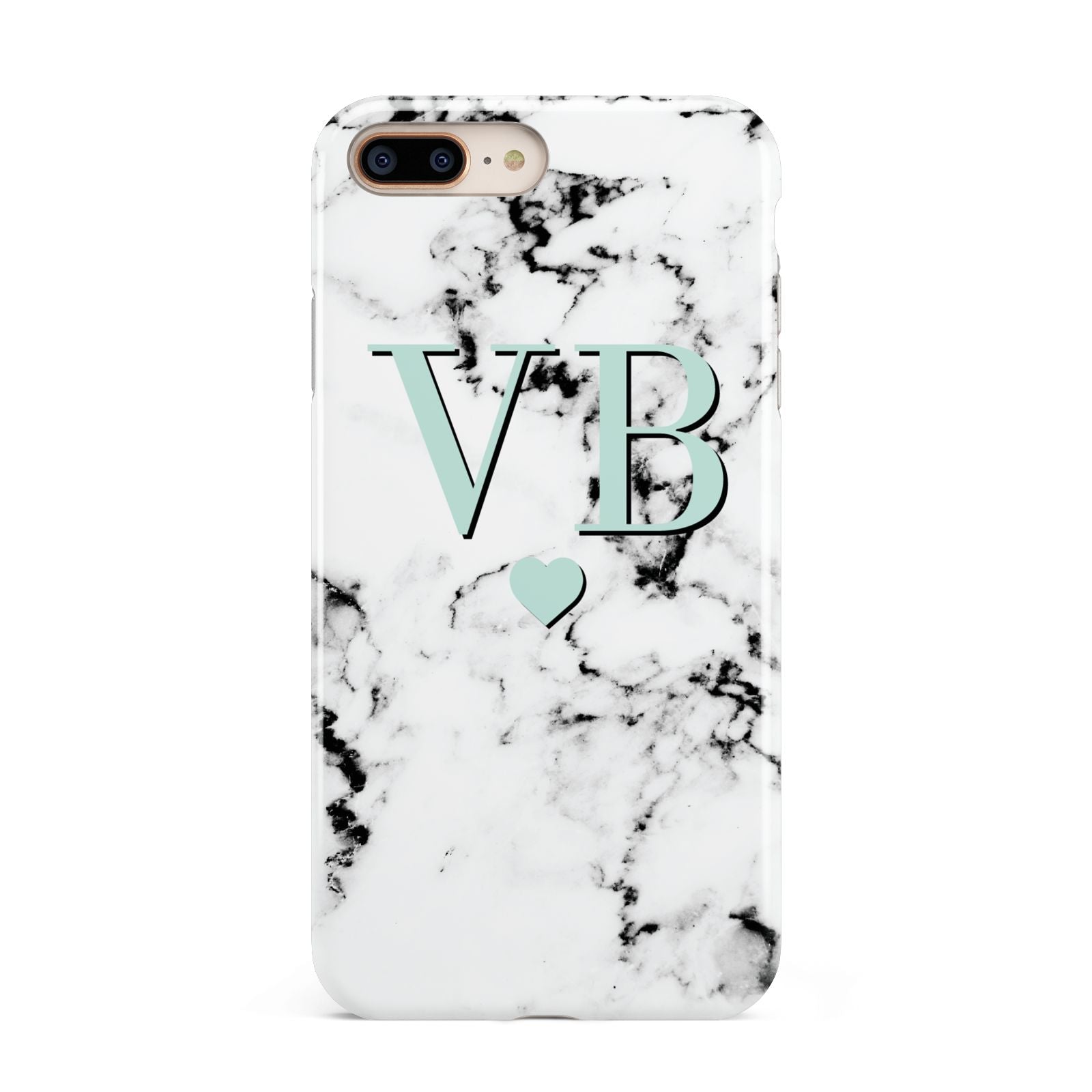 Personalised Mint Initialled Marble Heart Apple iPhone 7 8 Plus 3D Tough Case