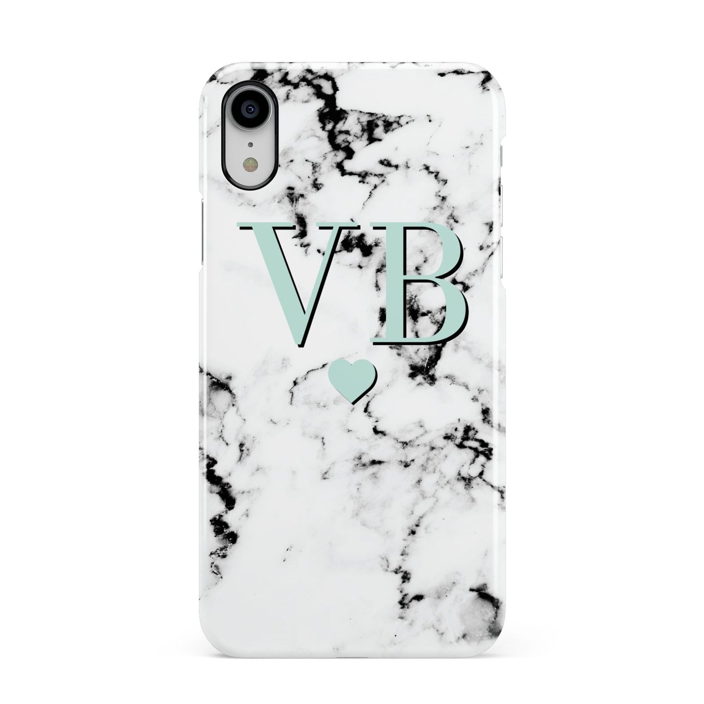 Personalised Mint Initialled Marble Heart Apple iPhone XR White 3D Snap Case