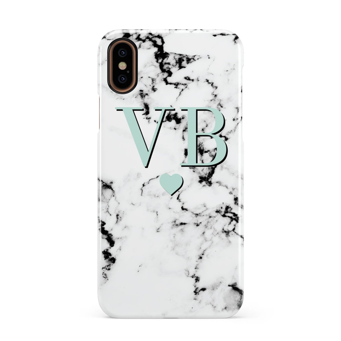 Personalised Mint Initialled Marble Heart Apple iPhone XS 3D Snap Case