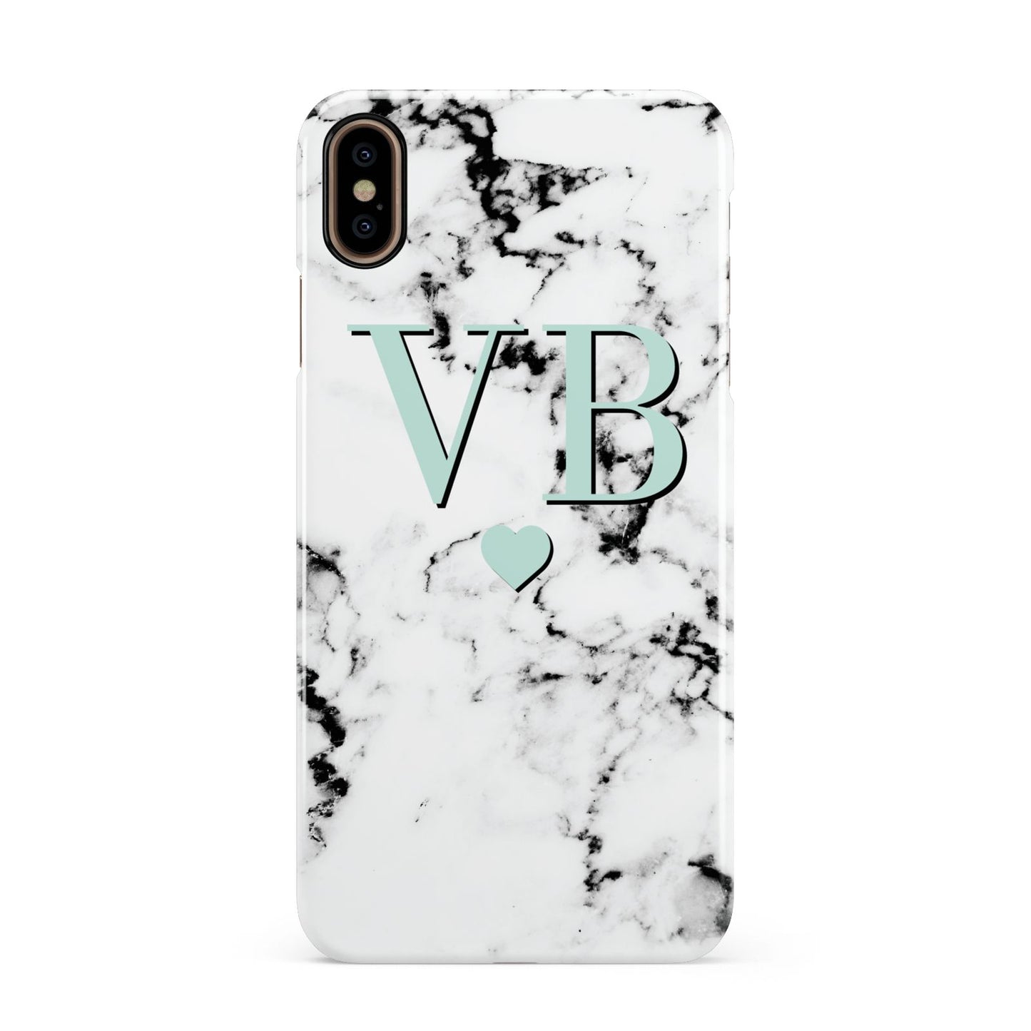 Personalised Mint Initialled Marble Heart Apple iPhone Xs Max 3D Snap Case