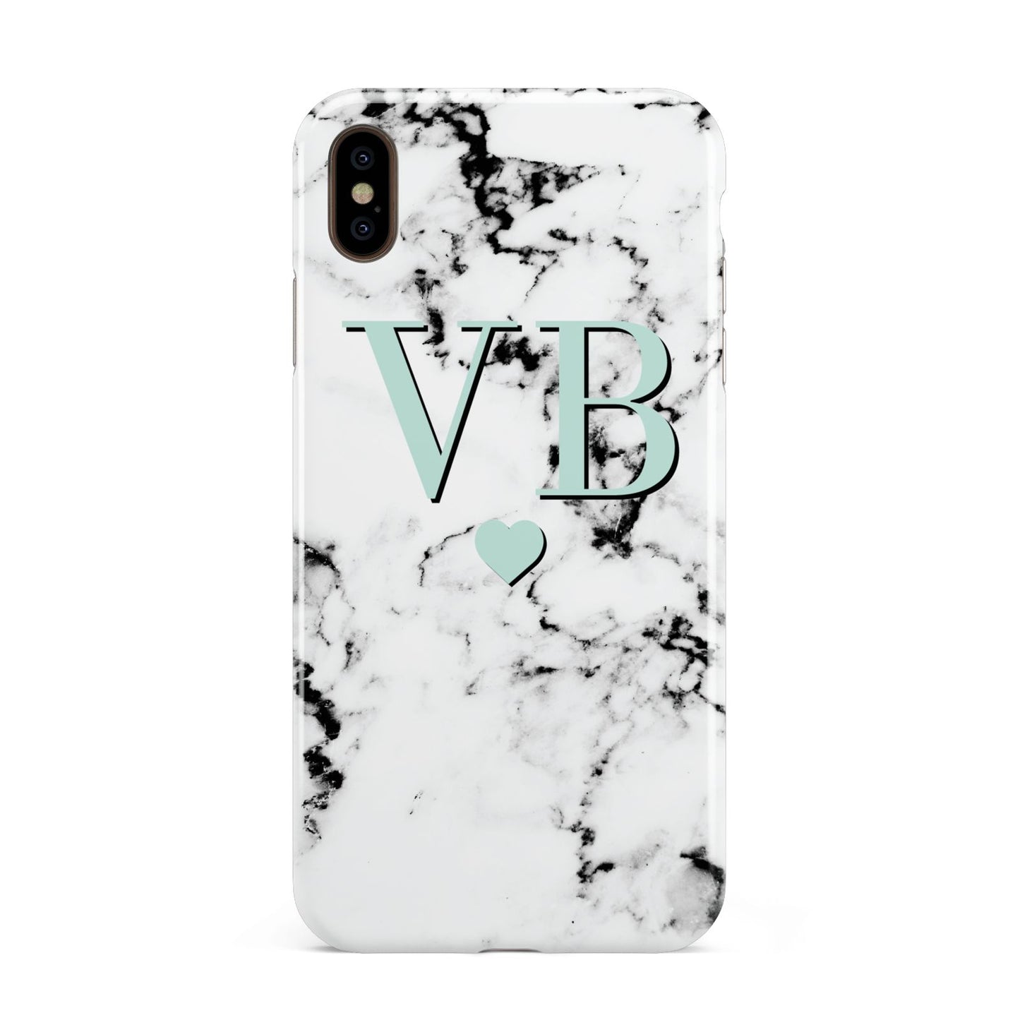 Personalised Mint Initialled Marble Heart Apple iPhone Xs Max 3D Tough Case