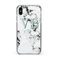 Personalised Mint Initialled Marble Heart Apple iPhone Xs Max Impact Case Black Edge on Black Phone