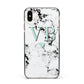 Personalised Mint Initialled Marble Heart Apple iPhone Xs Max Impact Case Black Edge on Gold Phone