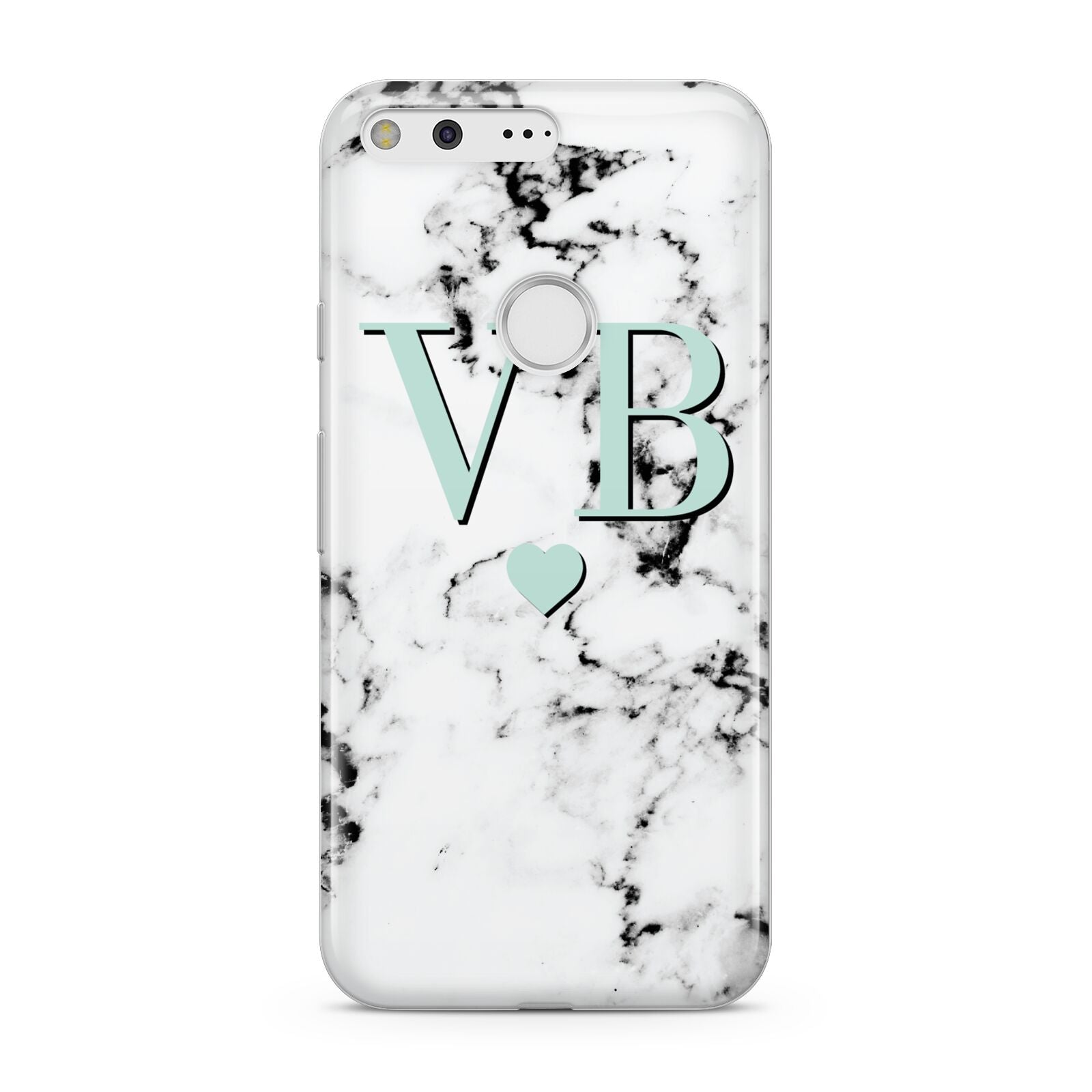 Personalised Mint Initialled Marble Heart Google Pixel Case