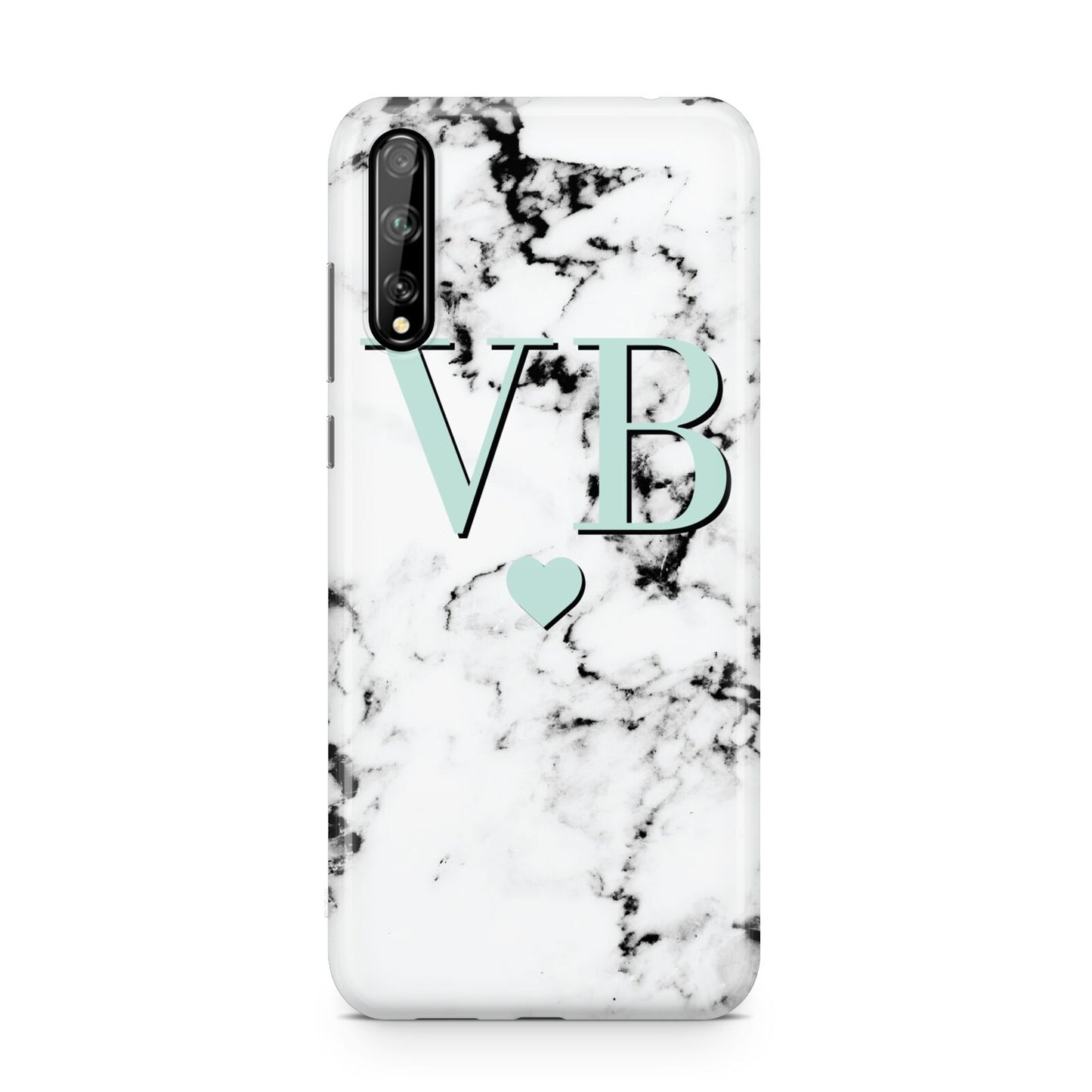 Personalised Mint Initialled Marble Heart Huawei Enjoy 10s Phone Case