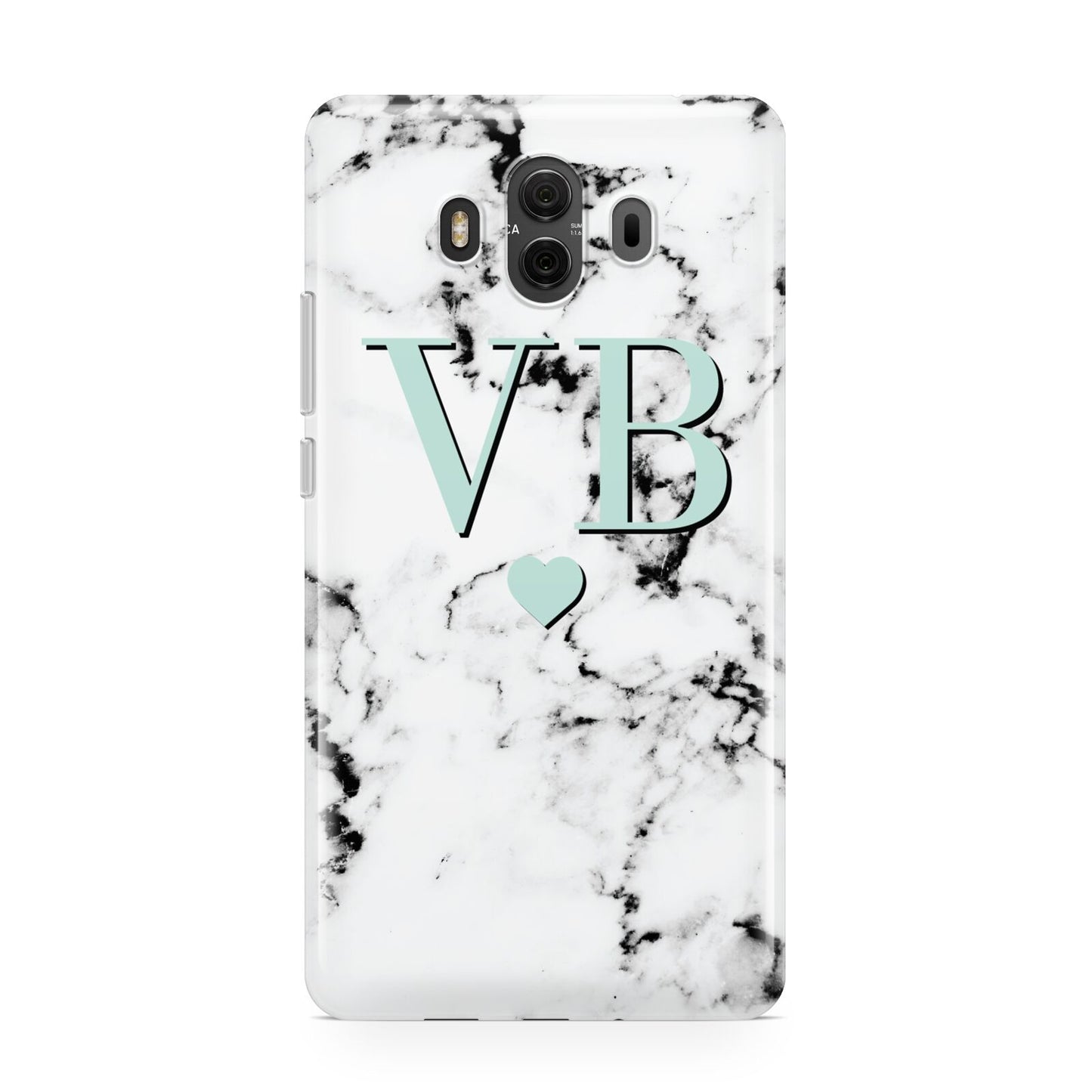 Personalised Mint Initialled Marble Heart Huawei Mate 10 Protective Phone Case