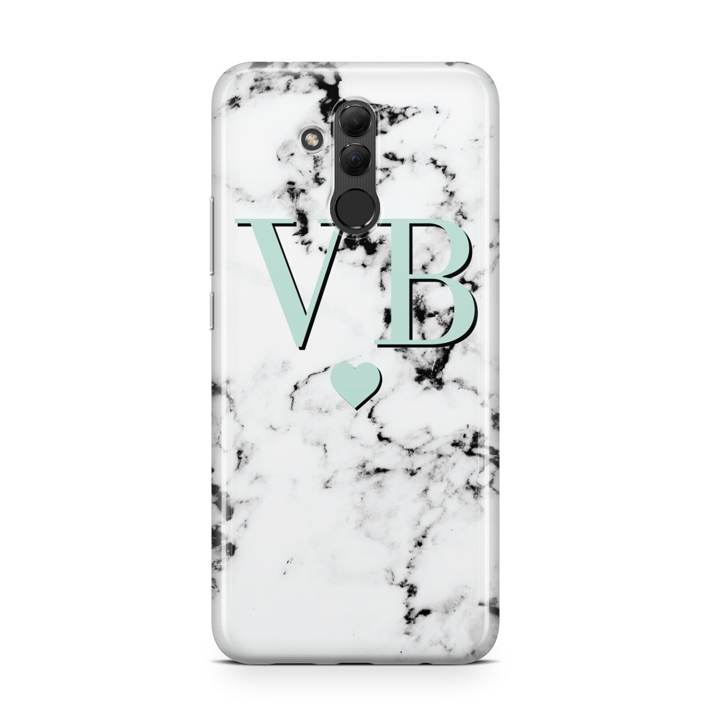 Personalised Mint Initialled Marble Heart Huawei Mate 20 Lite