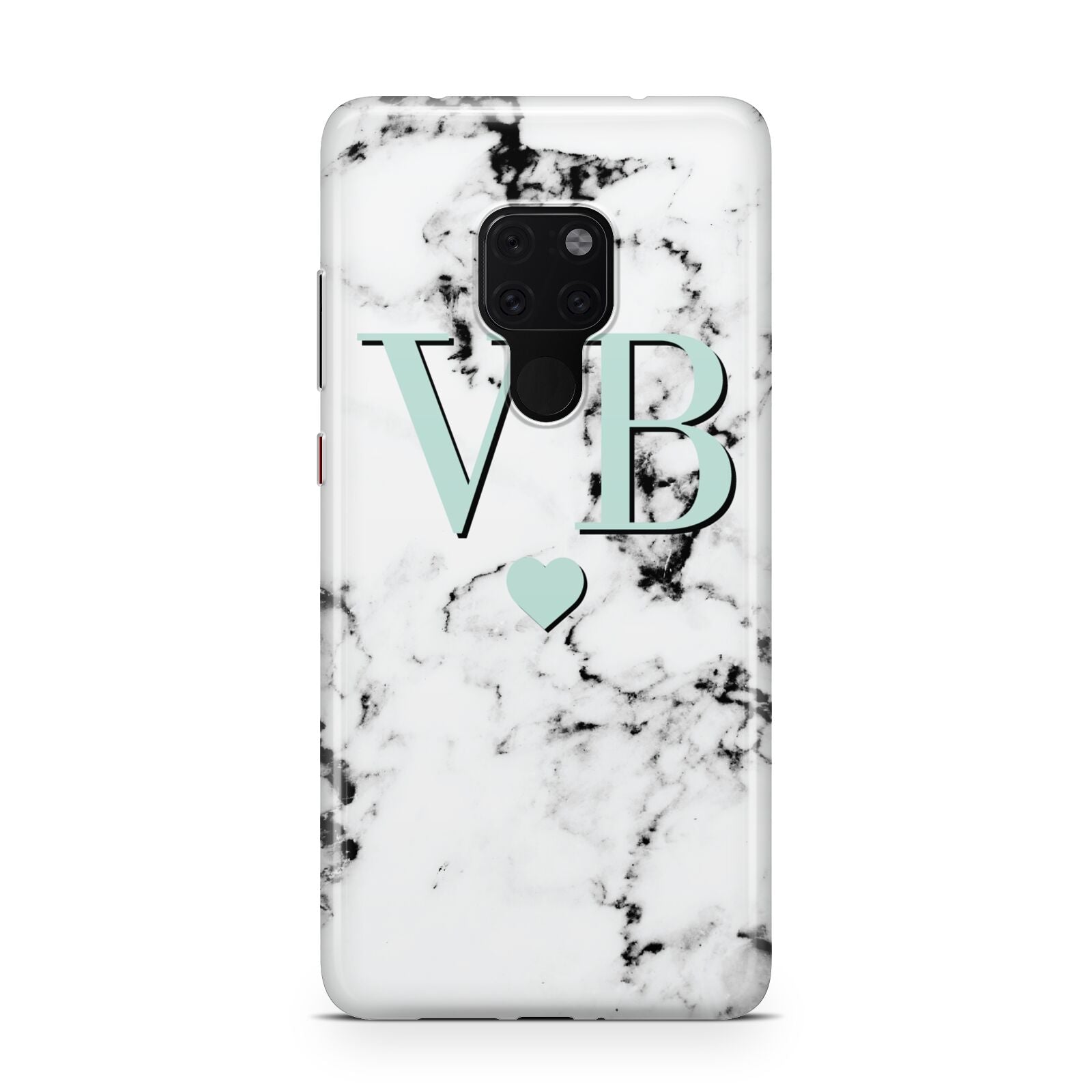 Personalised Mint Initialled Marble Heart Huawei Mate 20 Phone Case
