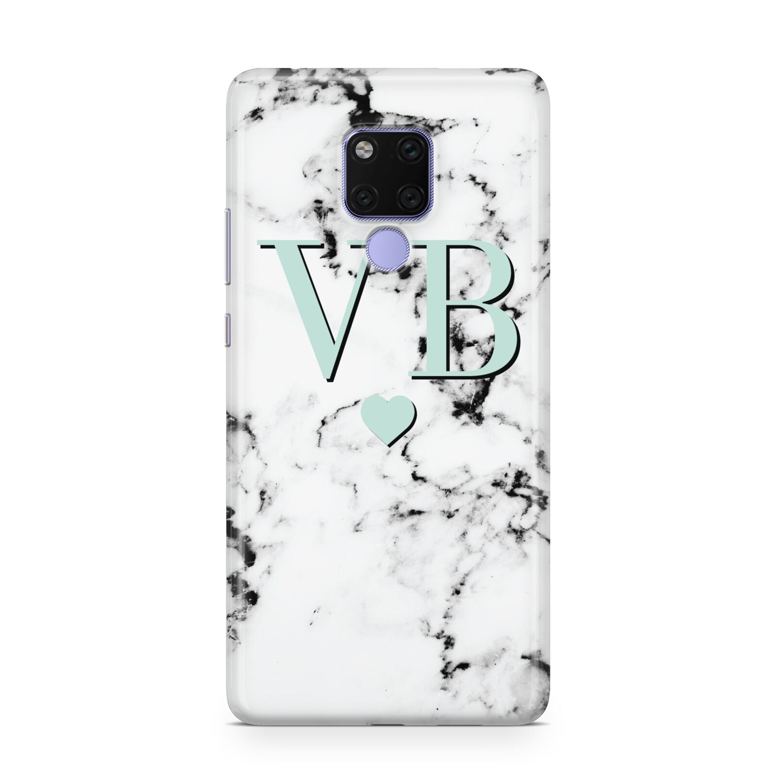 Personalised Mint Initialled Marble Heart Huawei Mate 20X Phone Case