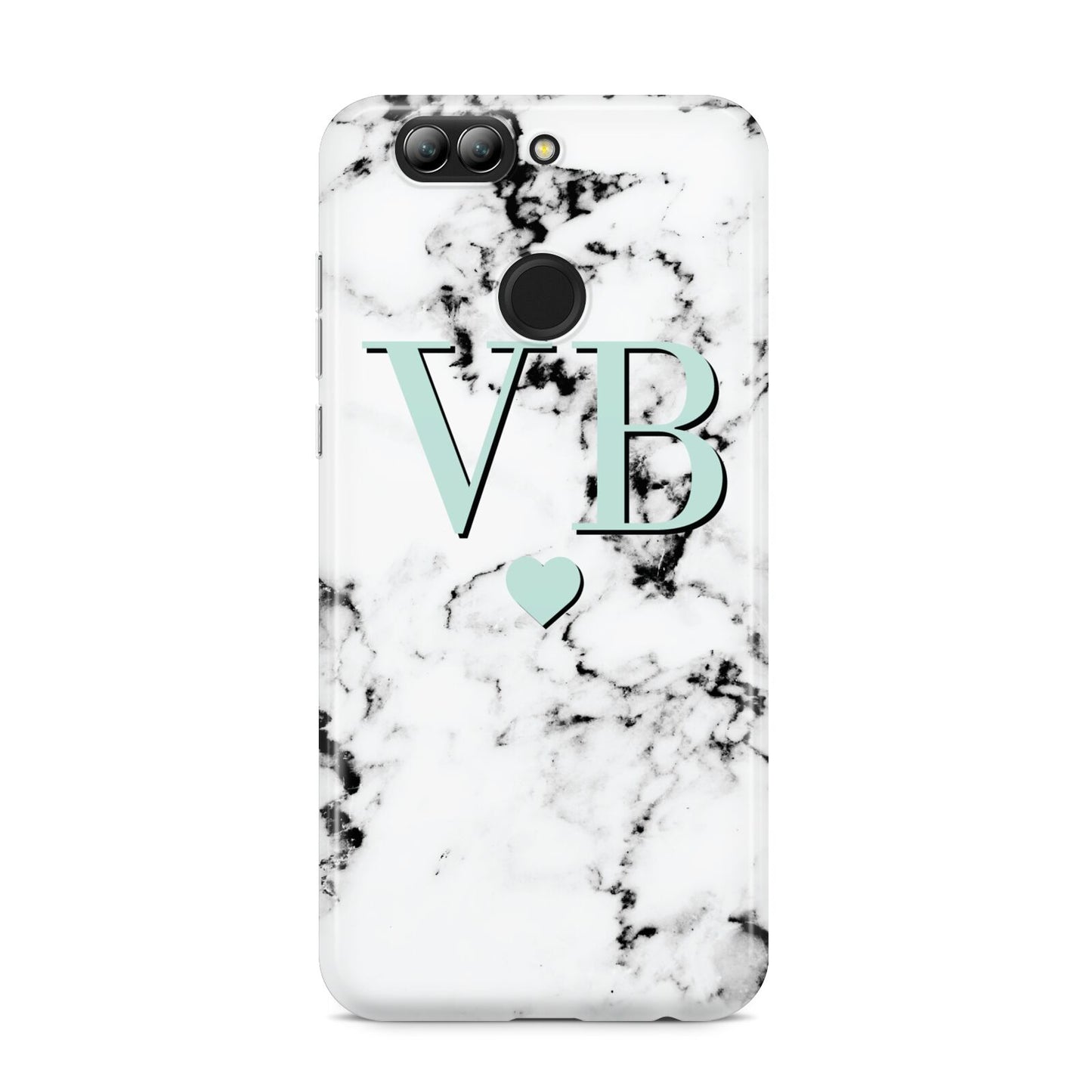 Personalised Mint Initialled Marble Heart Huawei Nova 2s Phone Case