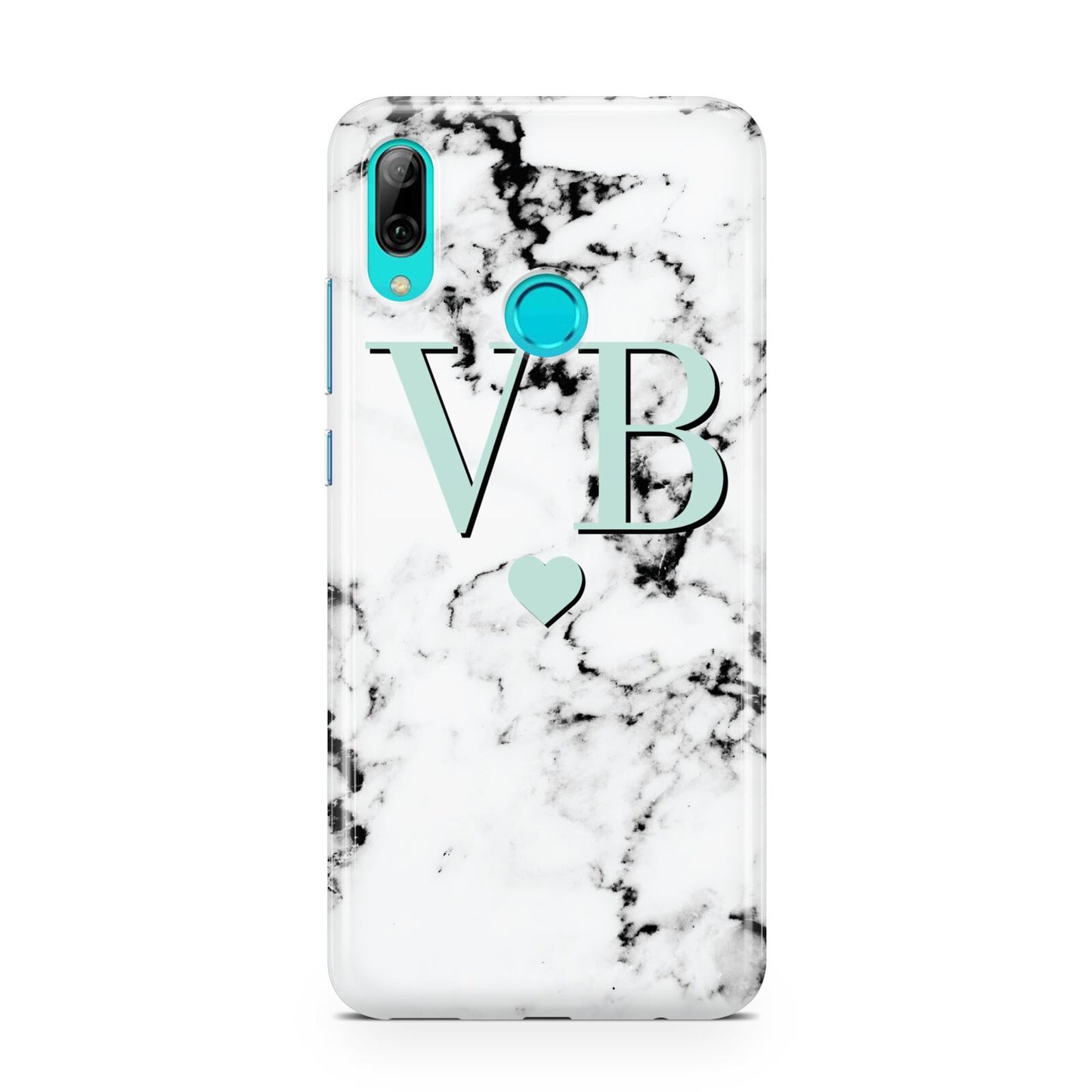 Personalised Mint Initialled Marble Heart Huawei P Smart 2019 Case