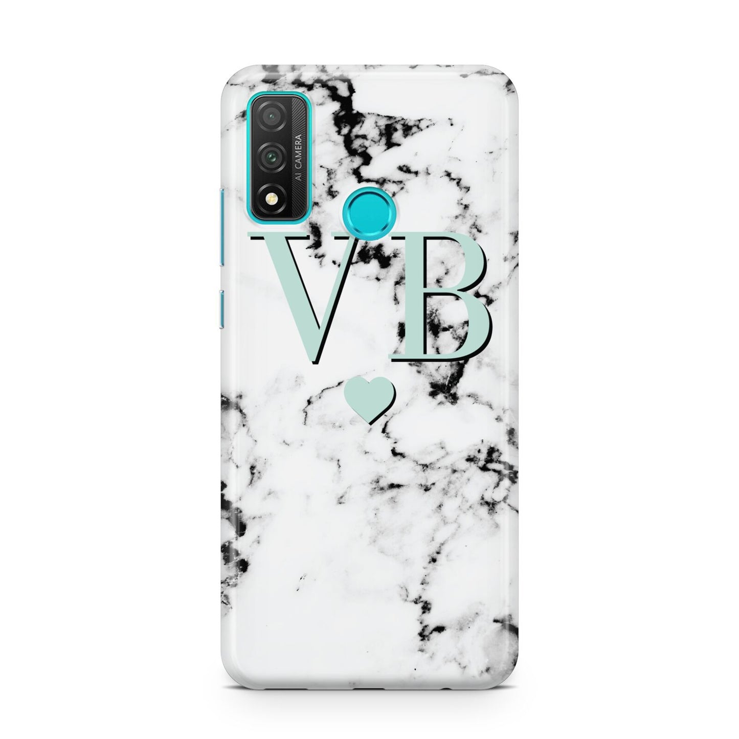 Personalised Mint Initialled Marble Heart Huawei P Smart 2020