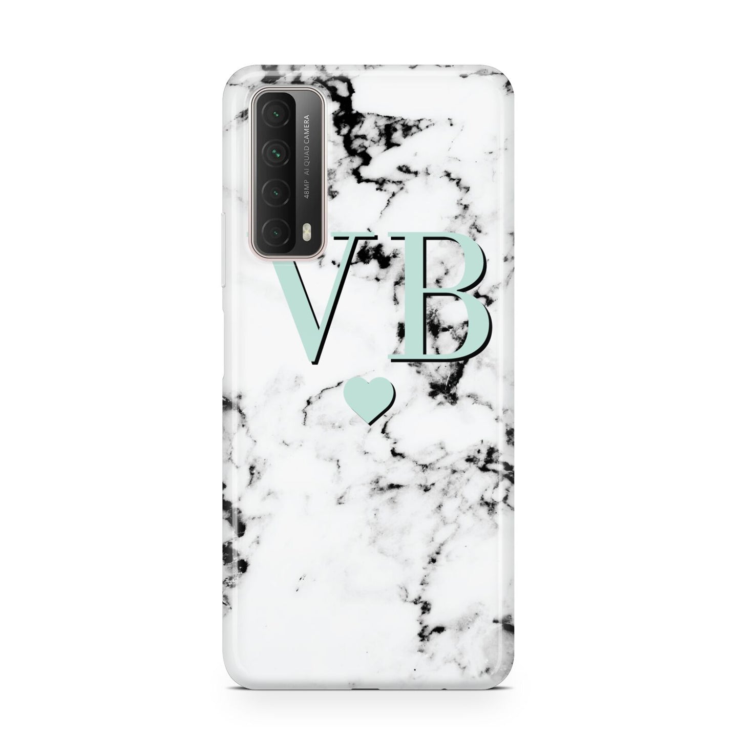 Personalised Mint Initialled Marble Heart Huawei P Smart 2021