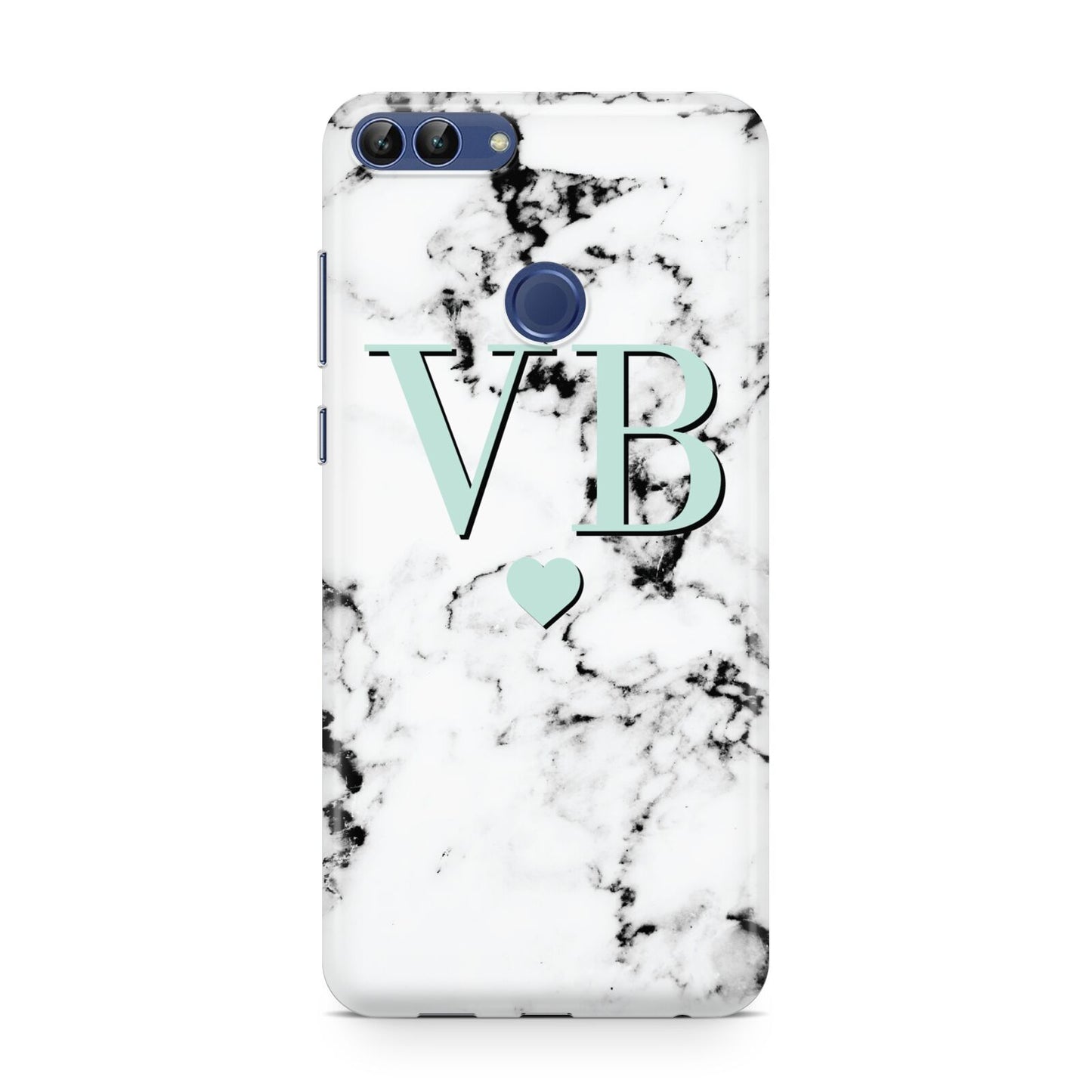 Personalised Mint Initialled Marble Heart Huawei P Smart Case