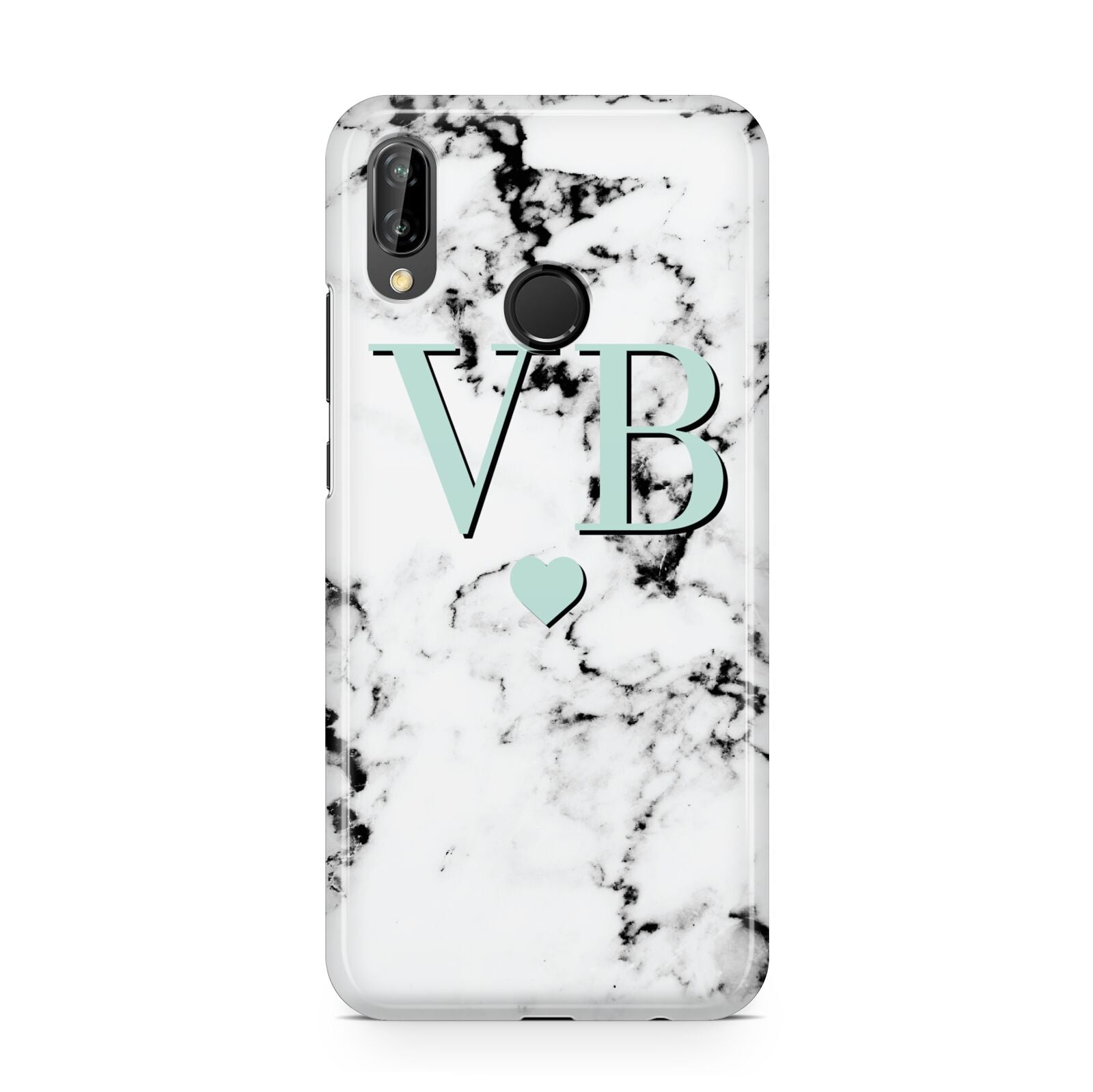 Personalised Mint Initialled Marble Heart Huawei P20 Lite Phone Case