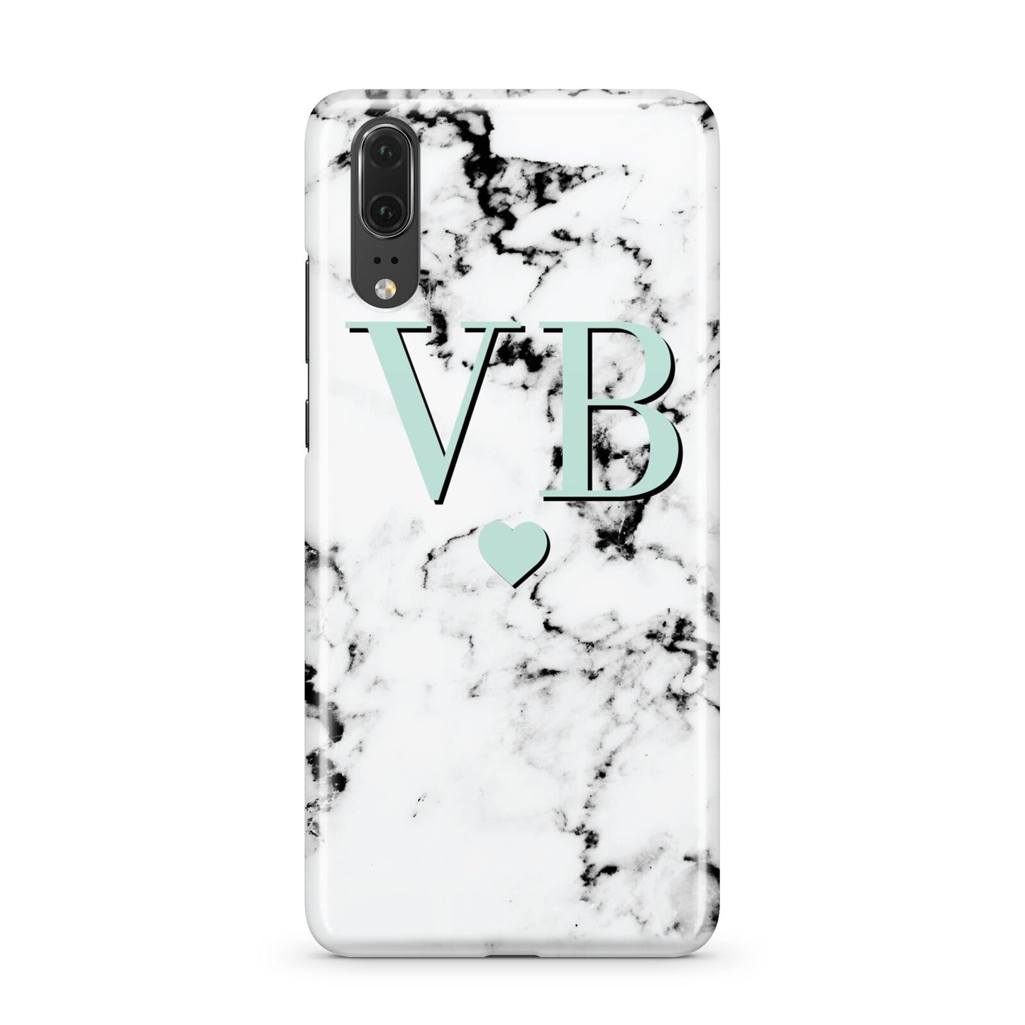 Personalised Mint Initialled Marble Heart Huawei P20 Phone Case
