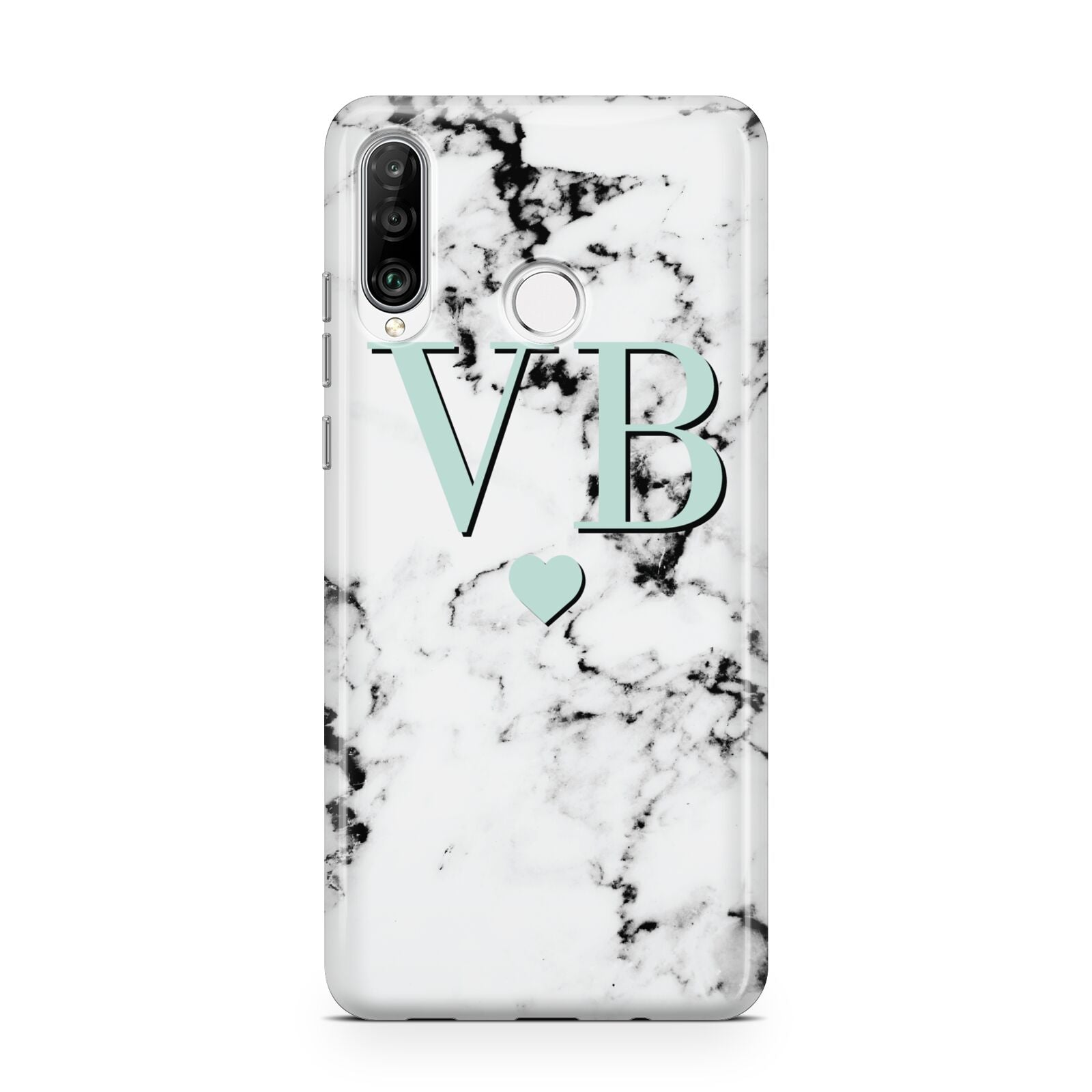 Personalised Mint Initialled Marble Heart Huawei P30 Lite Phone Case