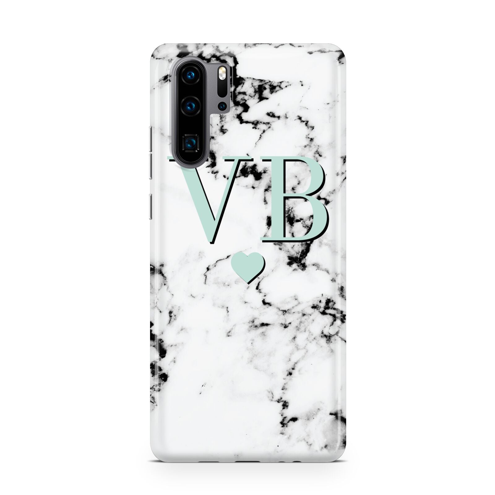 Personalised Mint Initialled Marble Heart Huawei P30 Pro Phone Case