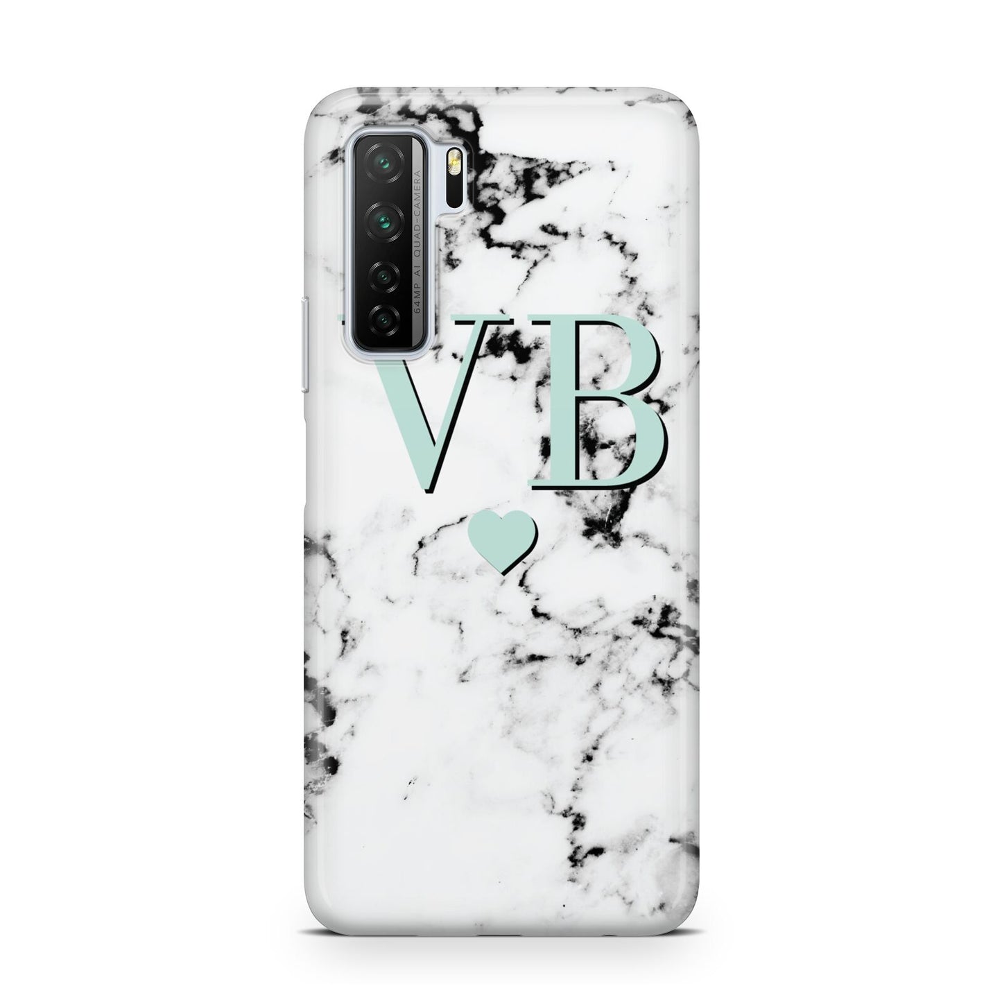 Personalised Mint Initialled Marble Heart Huawei P40 Lite 5G Phone Case