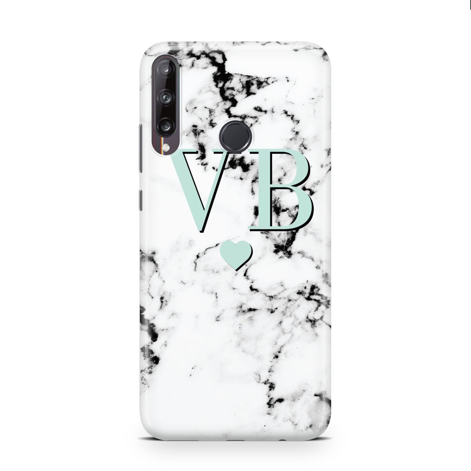 Personalised Mint Initialled Marble Heart Huawei P40 Lite E Phone Case