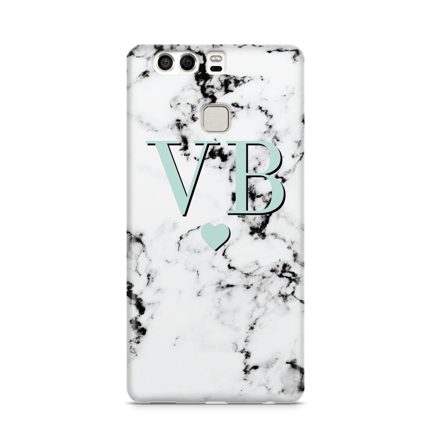 Personalised Mint Initialled Marble Heart Huawei P9 Case