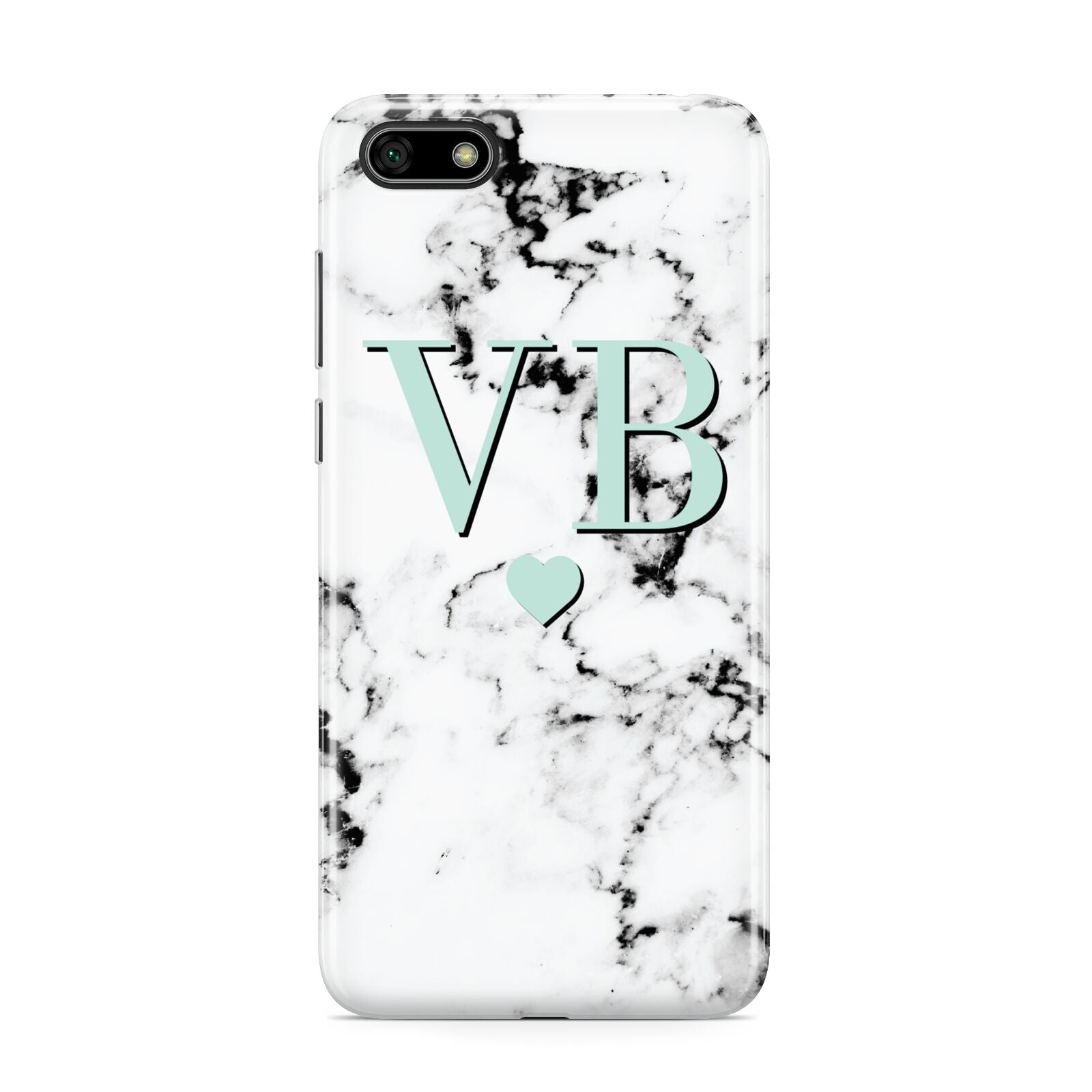 Personalised Mint Initialled Marble Heart Huawei Y5 Prime 2018 Phone Case
