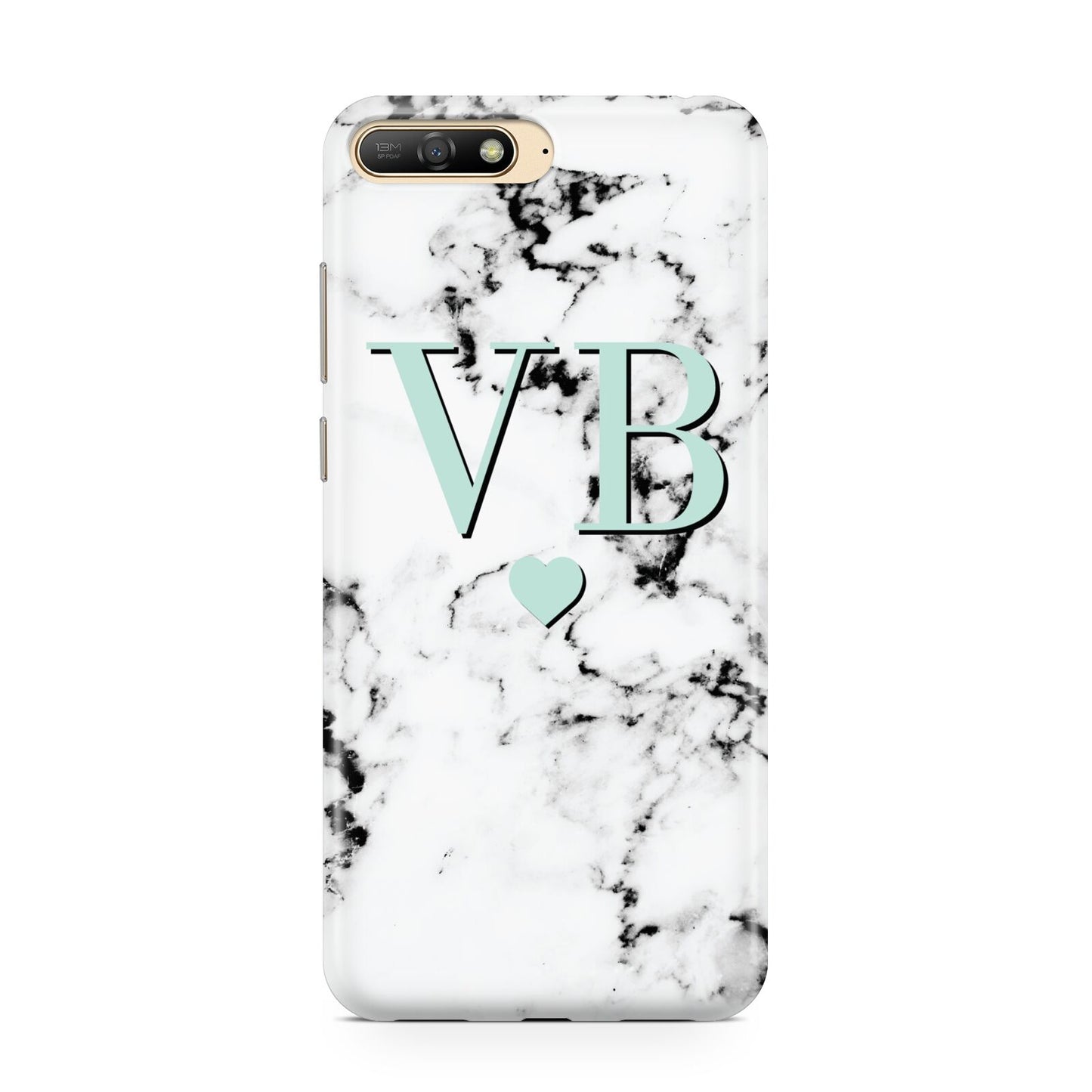 Personalised Mint Initialled Marble Heart Huawei Y6 2018