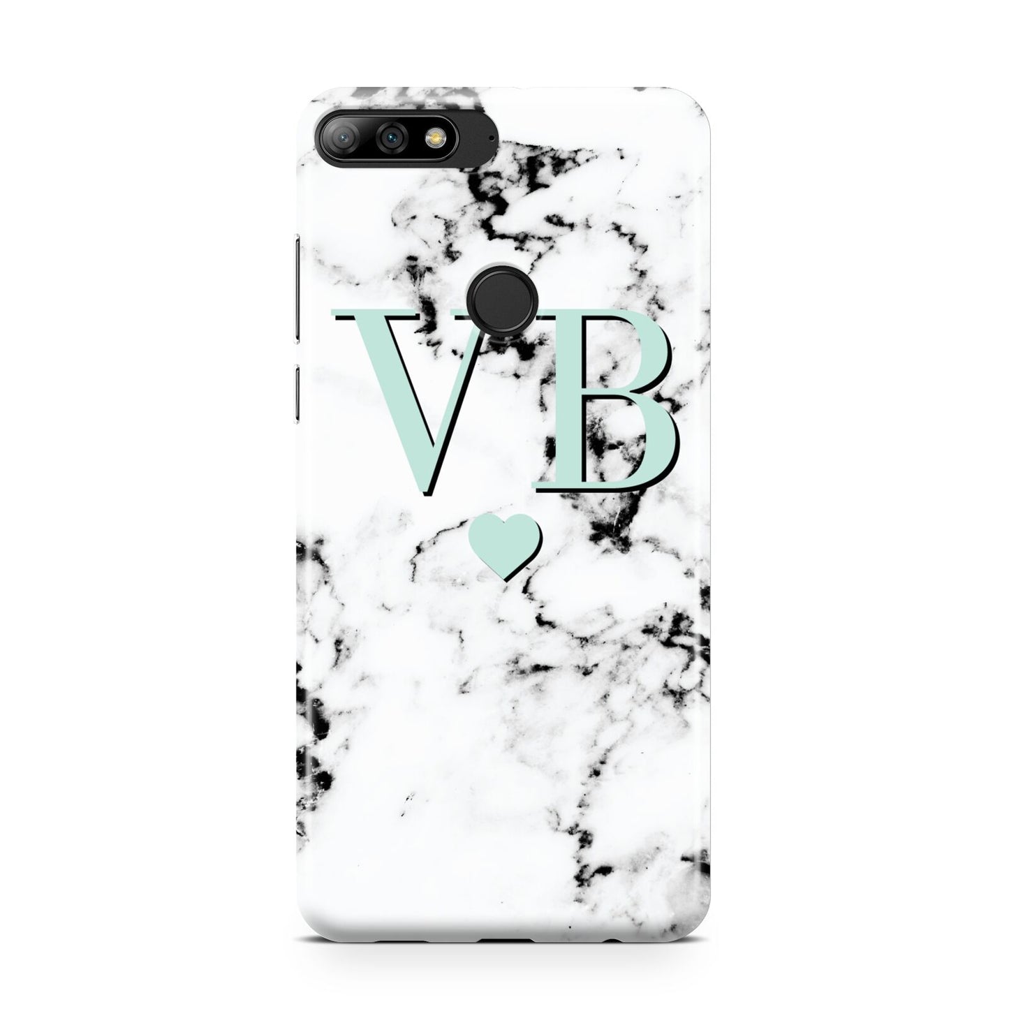 Personalised Mint Initialled Marble Heart Huawei Y7 2018