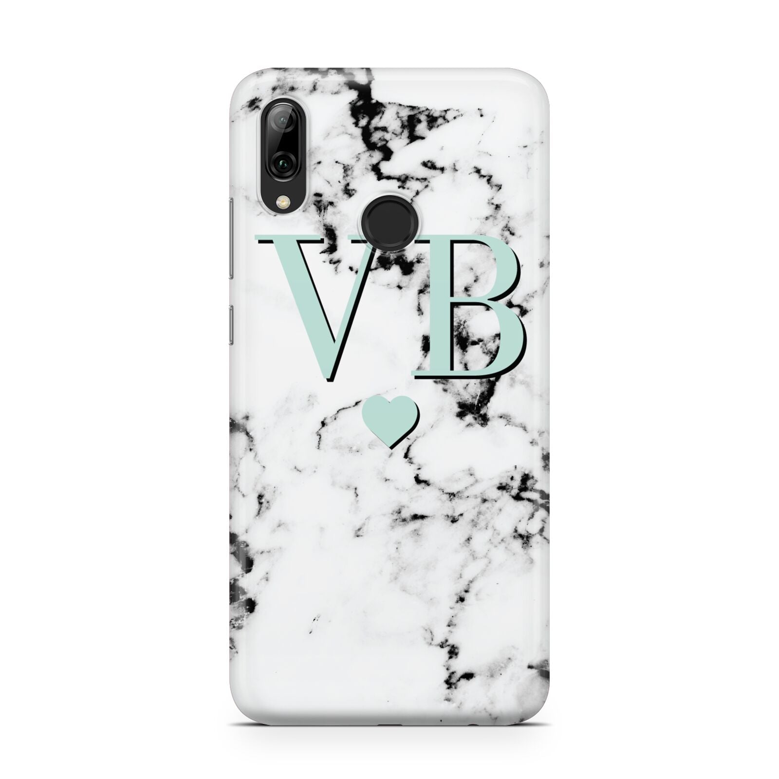 Personalised Mint Initialled Marble Heart Huawei Y7 2019