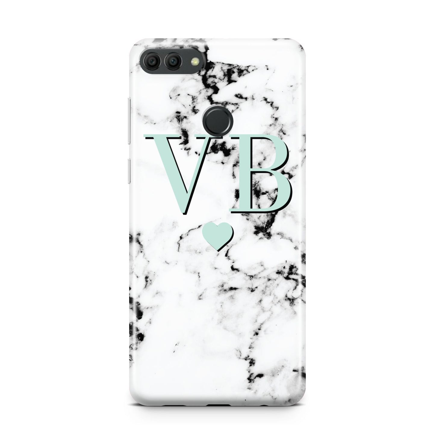 Personalised Mint Initialled Marble Heart Huawei Y9 2018