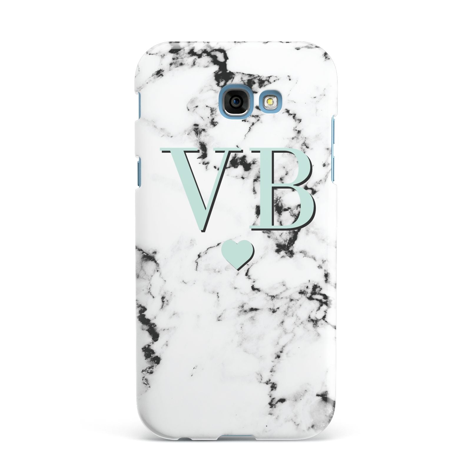 Personalised Mint Initialled Marble Heart Samsung Galaxy A7 2017 Case