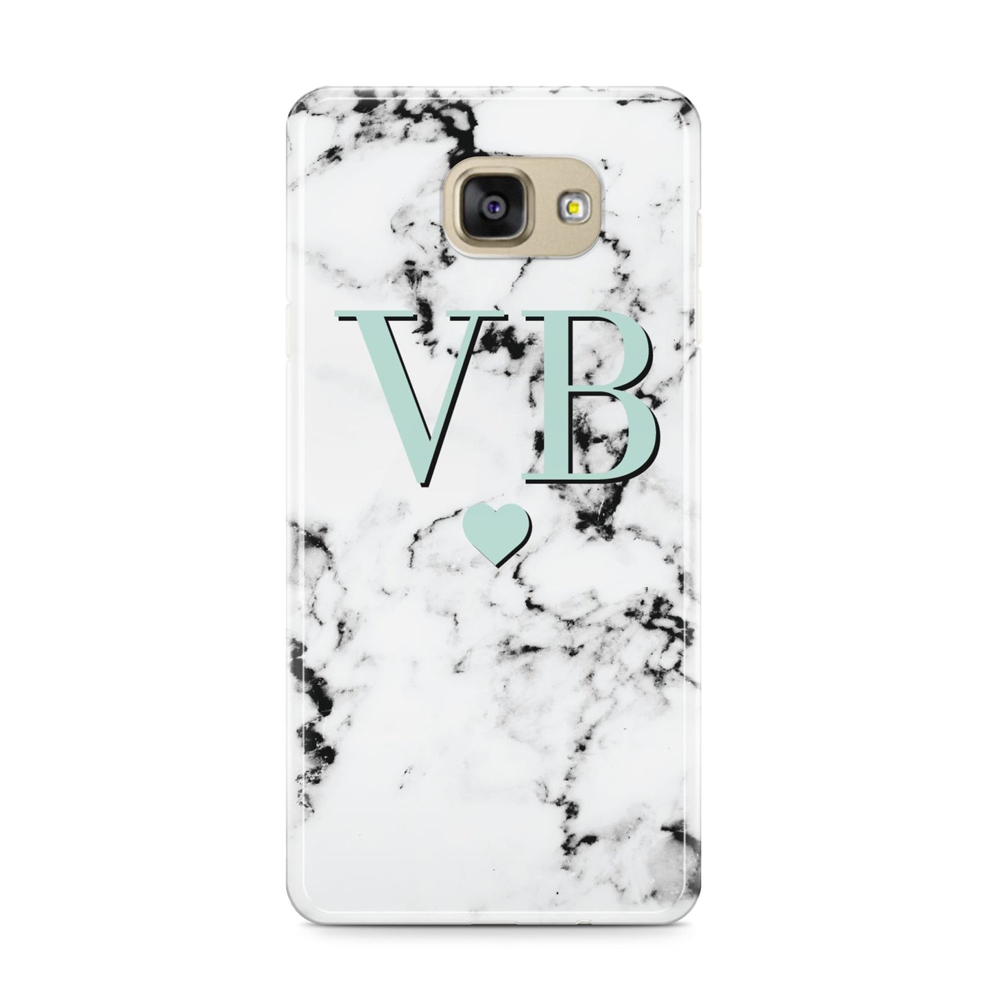 Personalised Mint Initialled Marble Heart Samsung Galaxy A9 2016 Case on gold phone