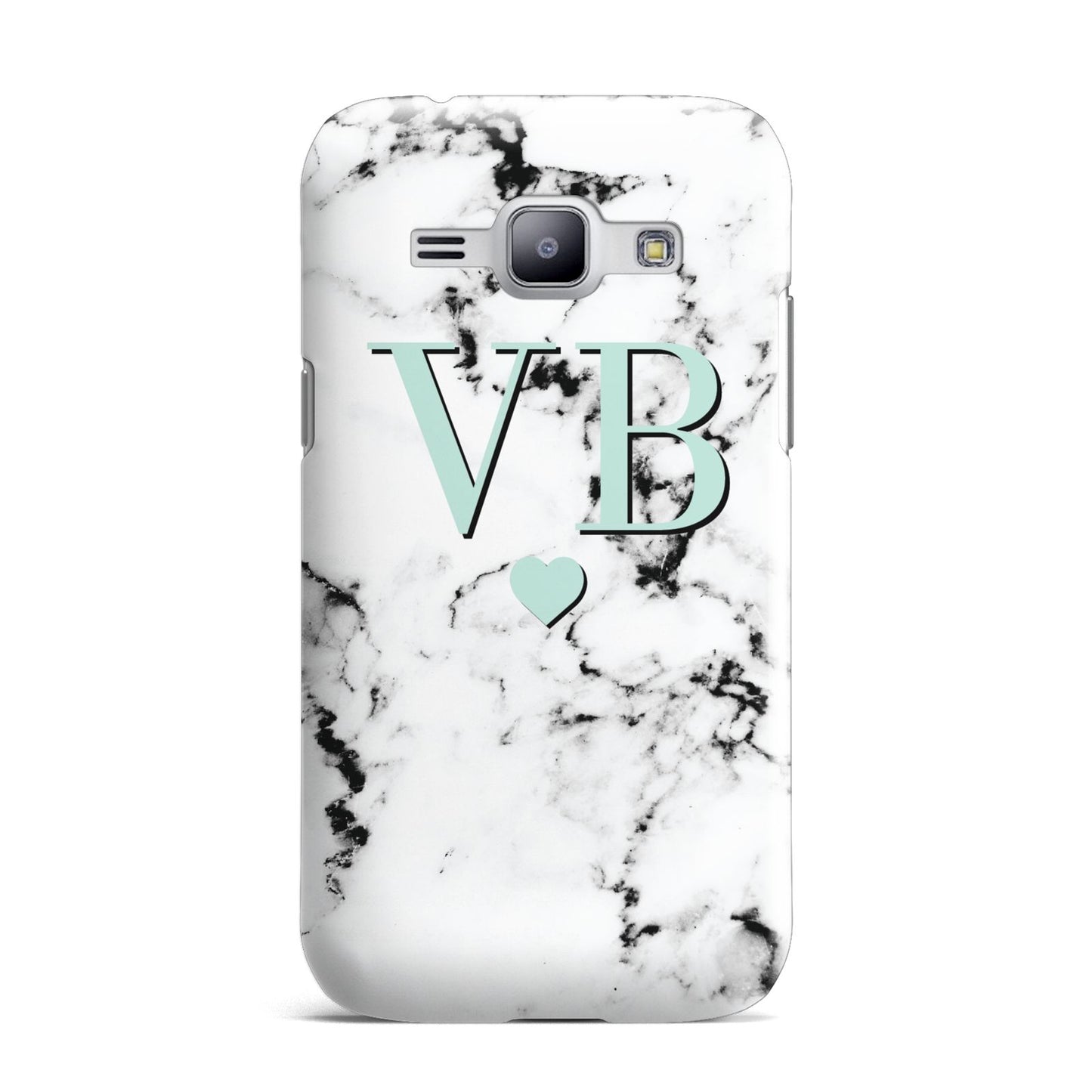 Personalised Mint Initialled Marble Heart Samsung Galaxy J1 2015 Case