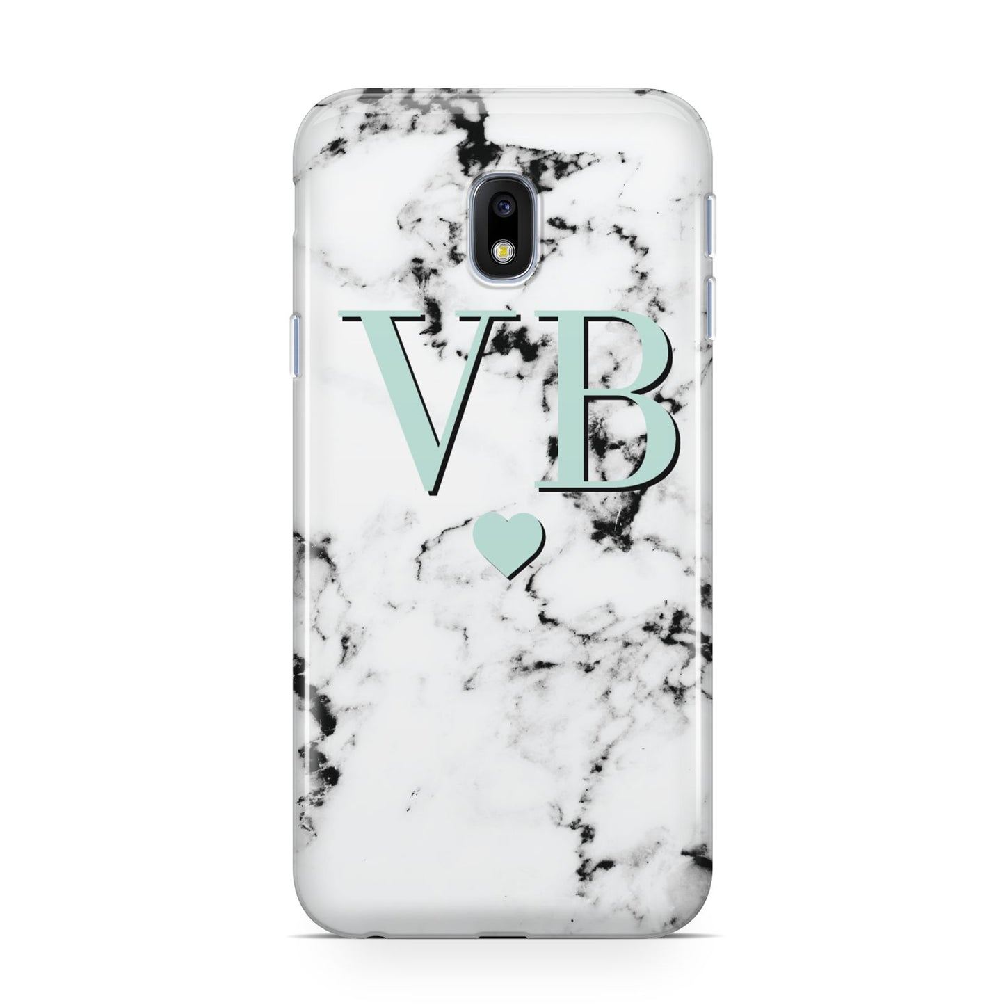 Personalised Mint Initialled Marble Heart Samsung Galaxy J3 2017 Case