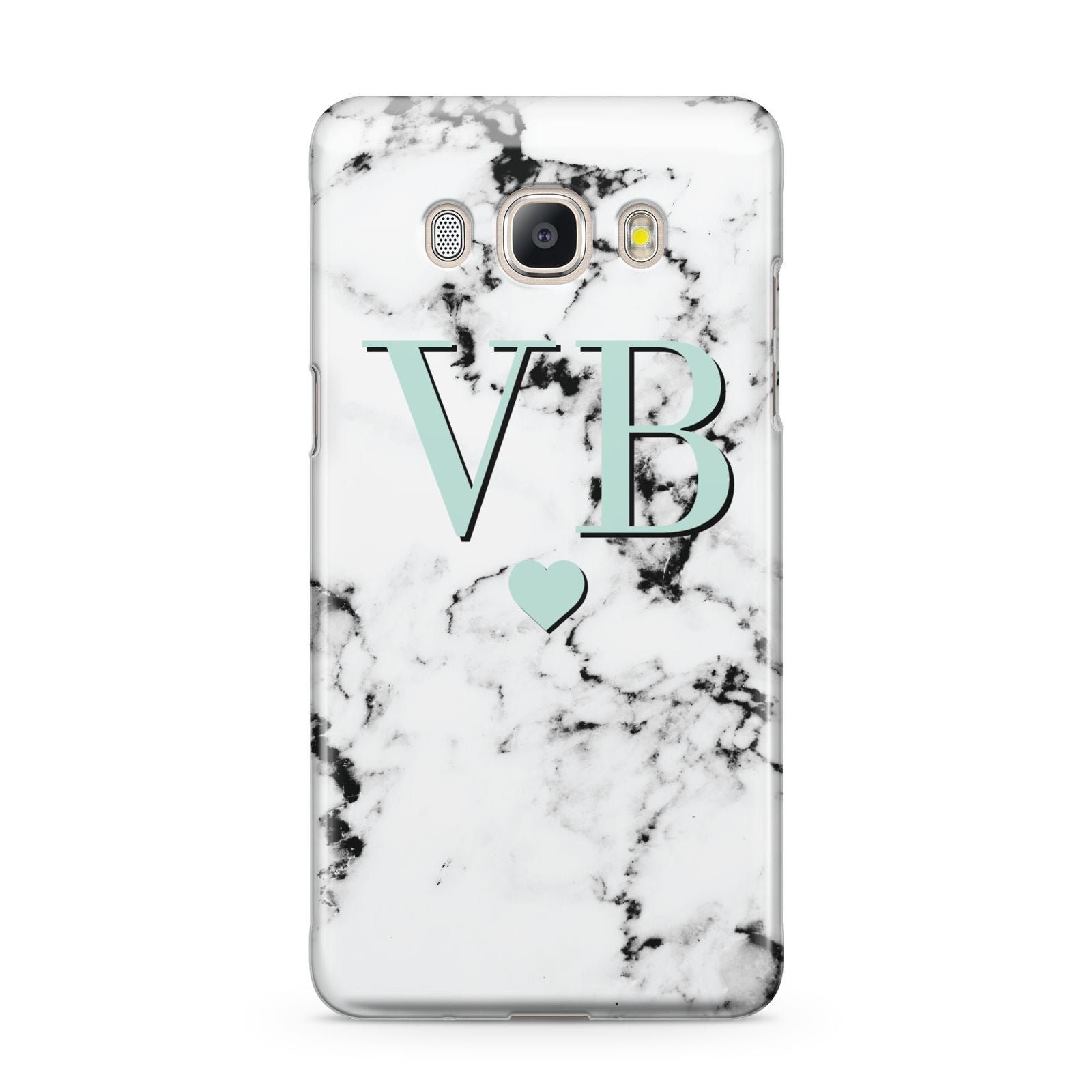 Personalised Mint Initialled Marble Heart Samsung Galaxy J5 2016 Case