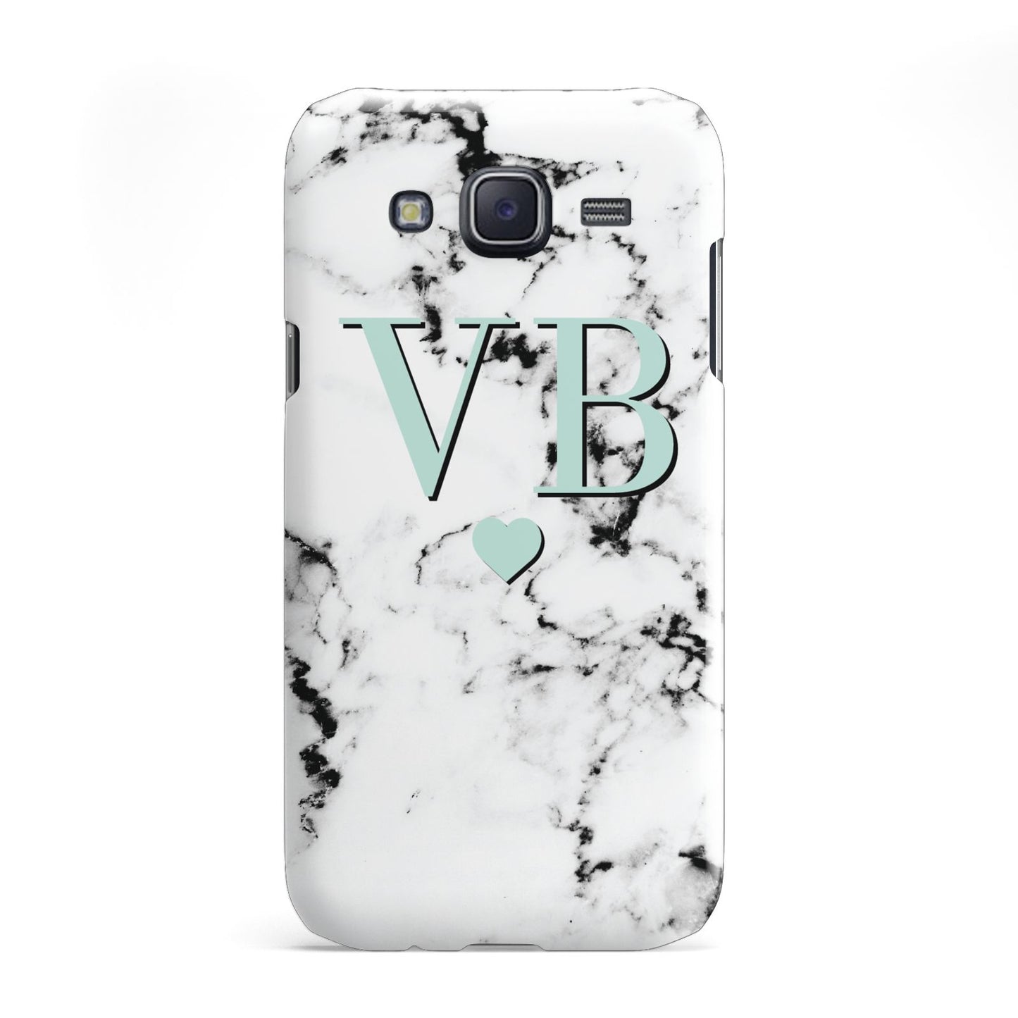 Personalised Mint Initialled Marble Heart Samsung Galaxy J5 Case