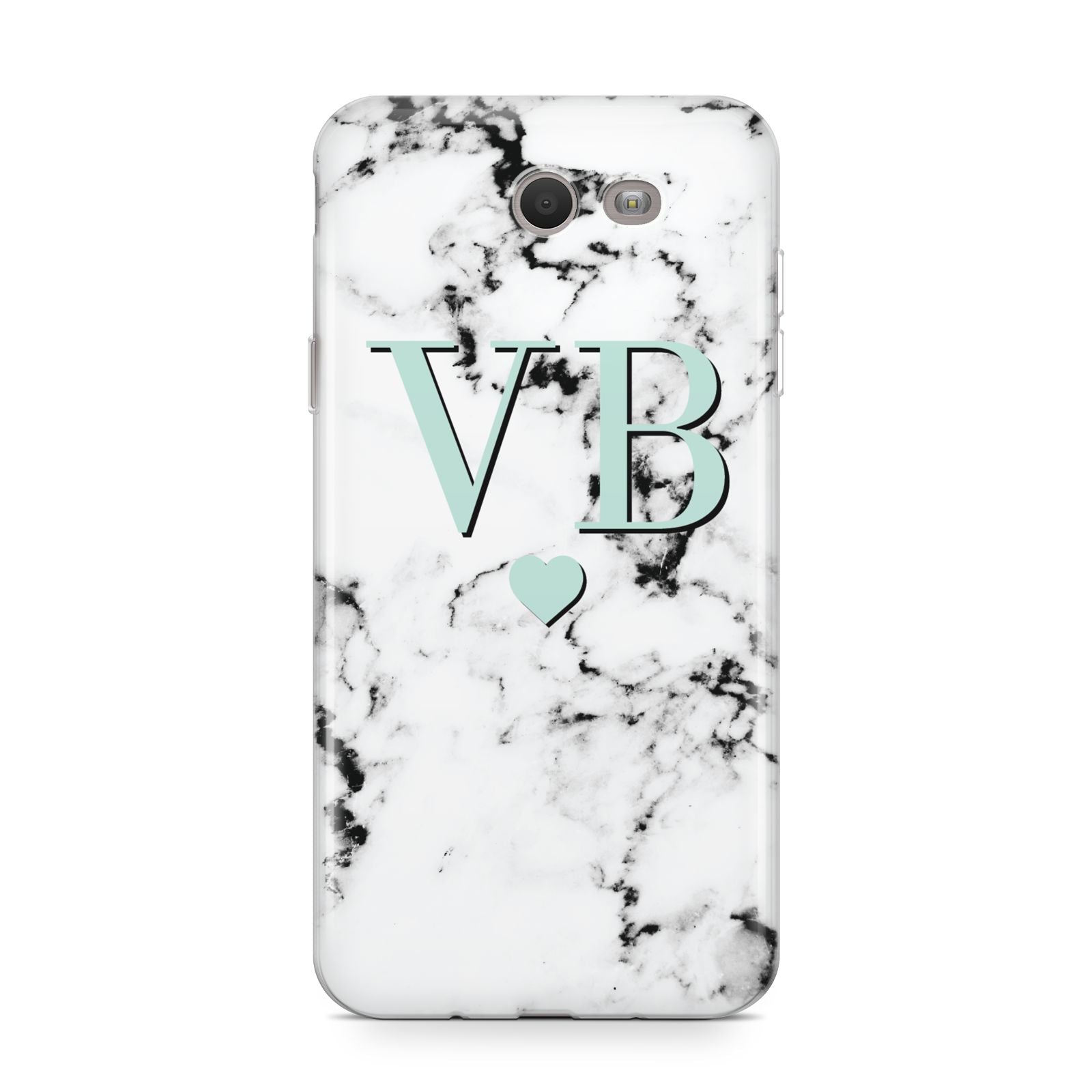 Personalised Mint Initialled Marble Heart Samsung Galaxy J7 2017 Case