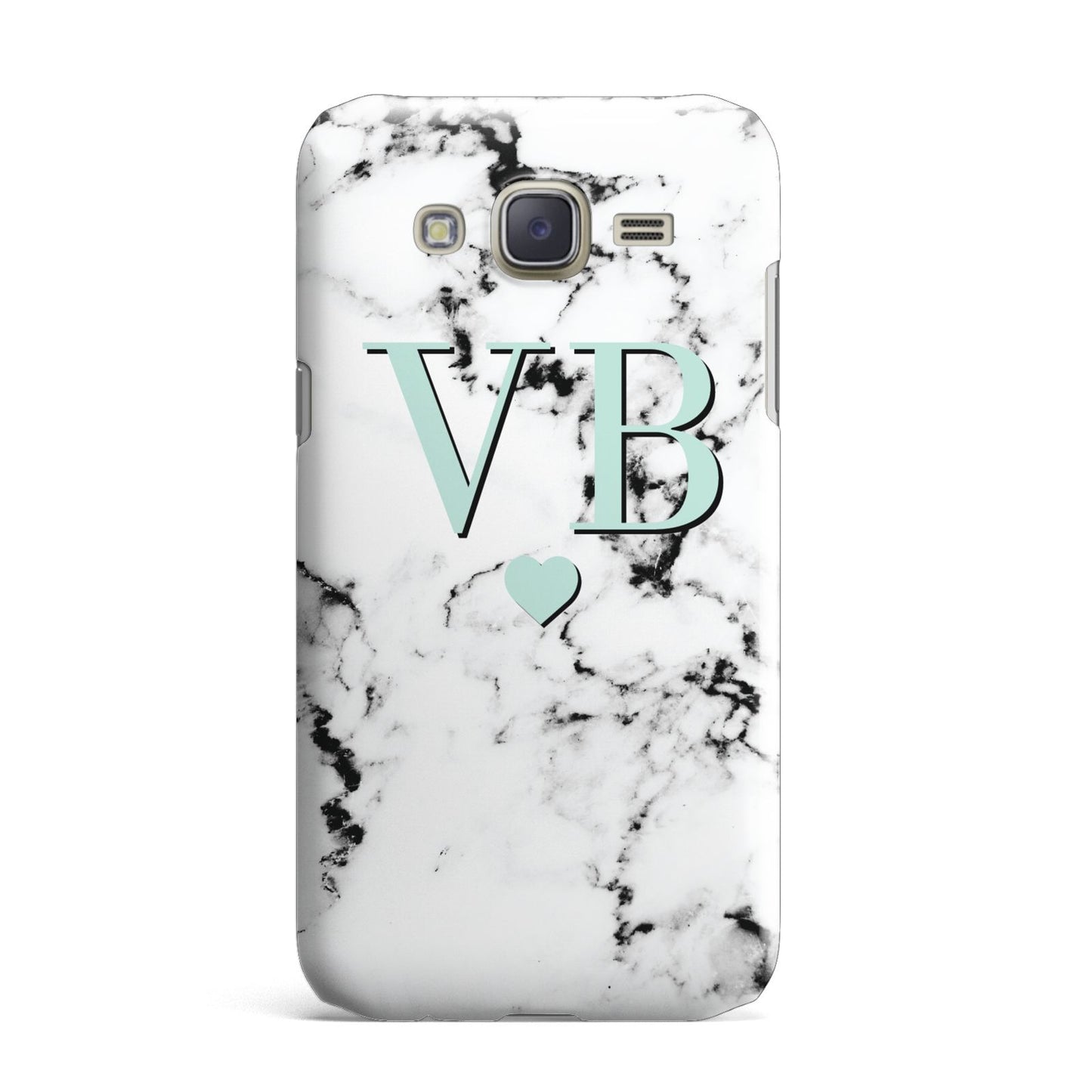 Personalised Mint Initialled Marble Heart Samsung Galaxy J7 Case