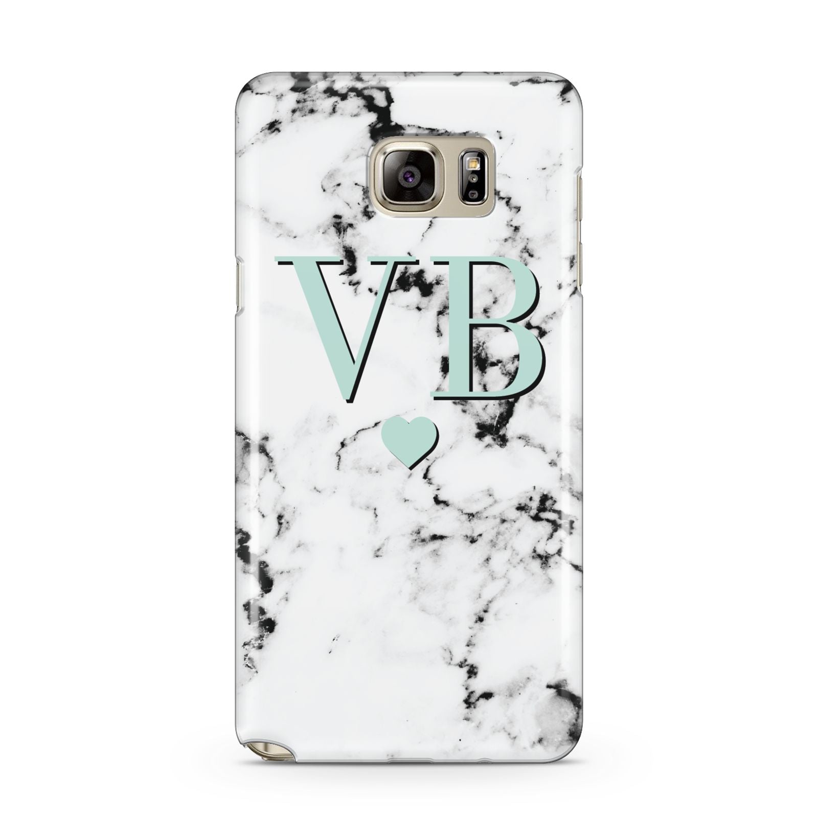 Personalised Mint Initialled Marble Heart Samsung Galaxy Note 5 Case