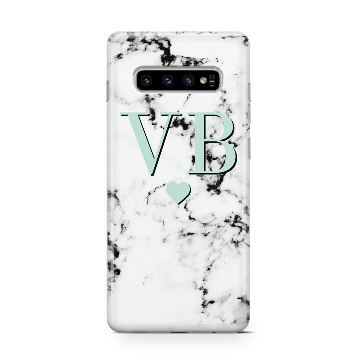 Personalised Mint Initialled Marble Heart Samsung Galaxy S10 Case